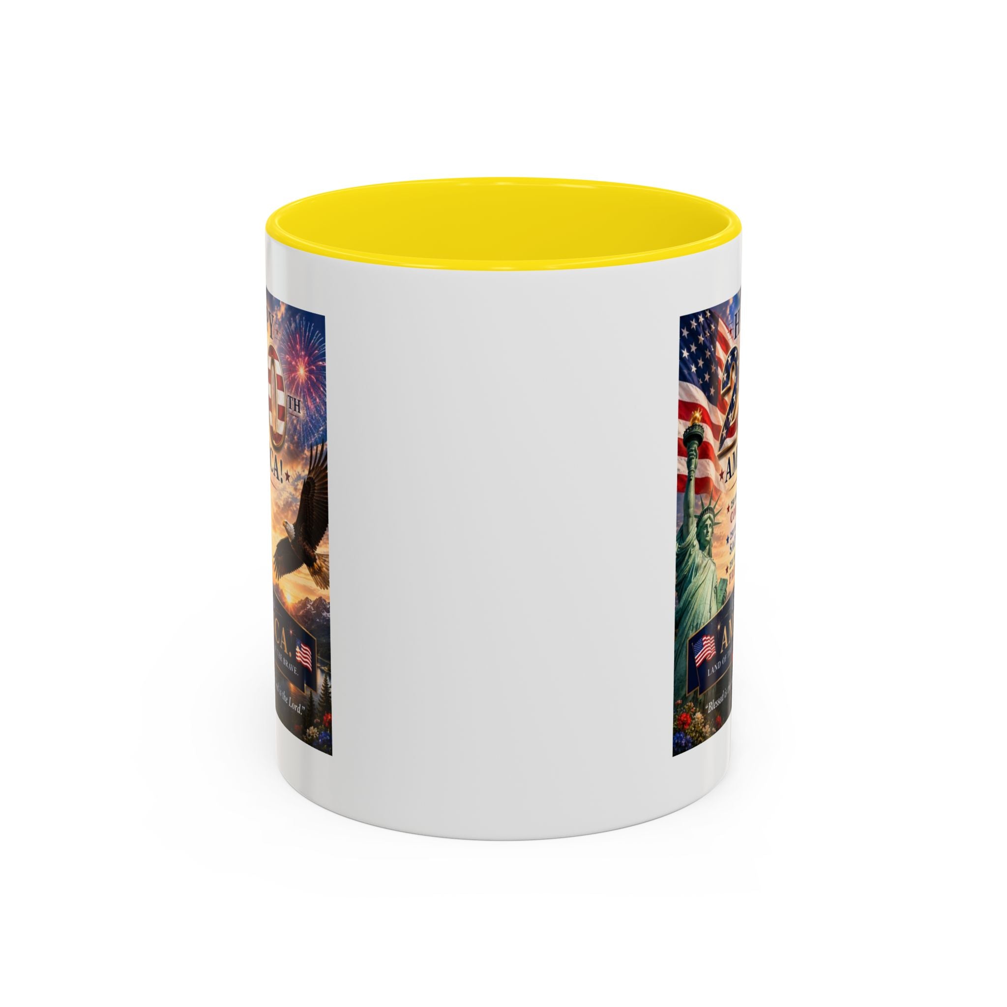 Happy 250th America Coffee Mug — Patriotic Statue of Liberty & Eagle 4th of July Gift