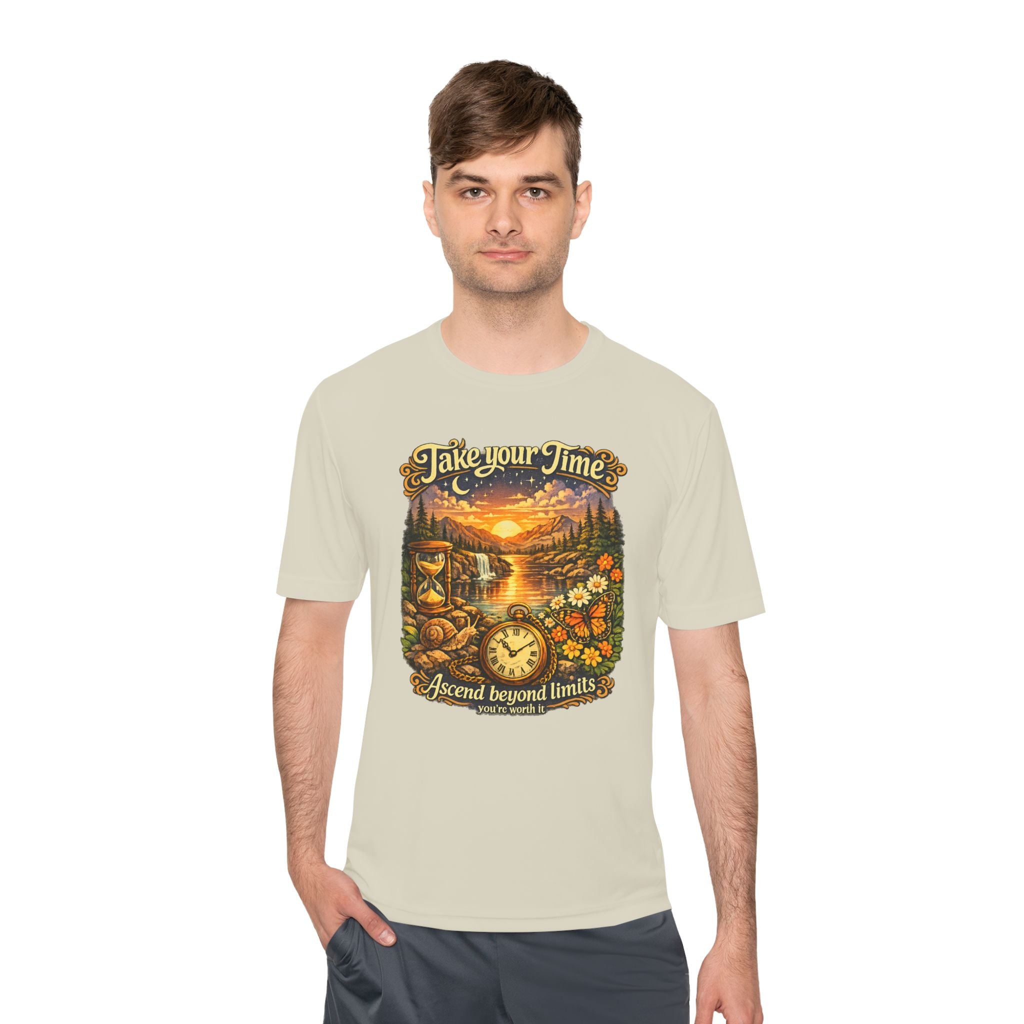 Take Your Time Scenic Tee — 'Take Your Time, Ascend Beyond Limits' Relaxed Vintage Nature Shirt