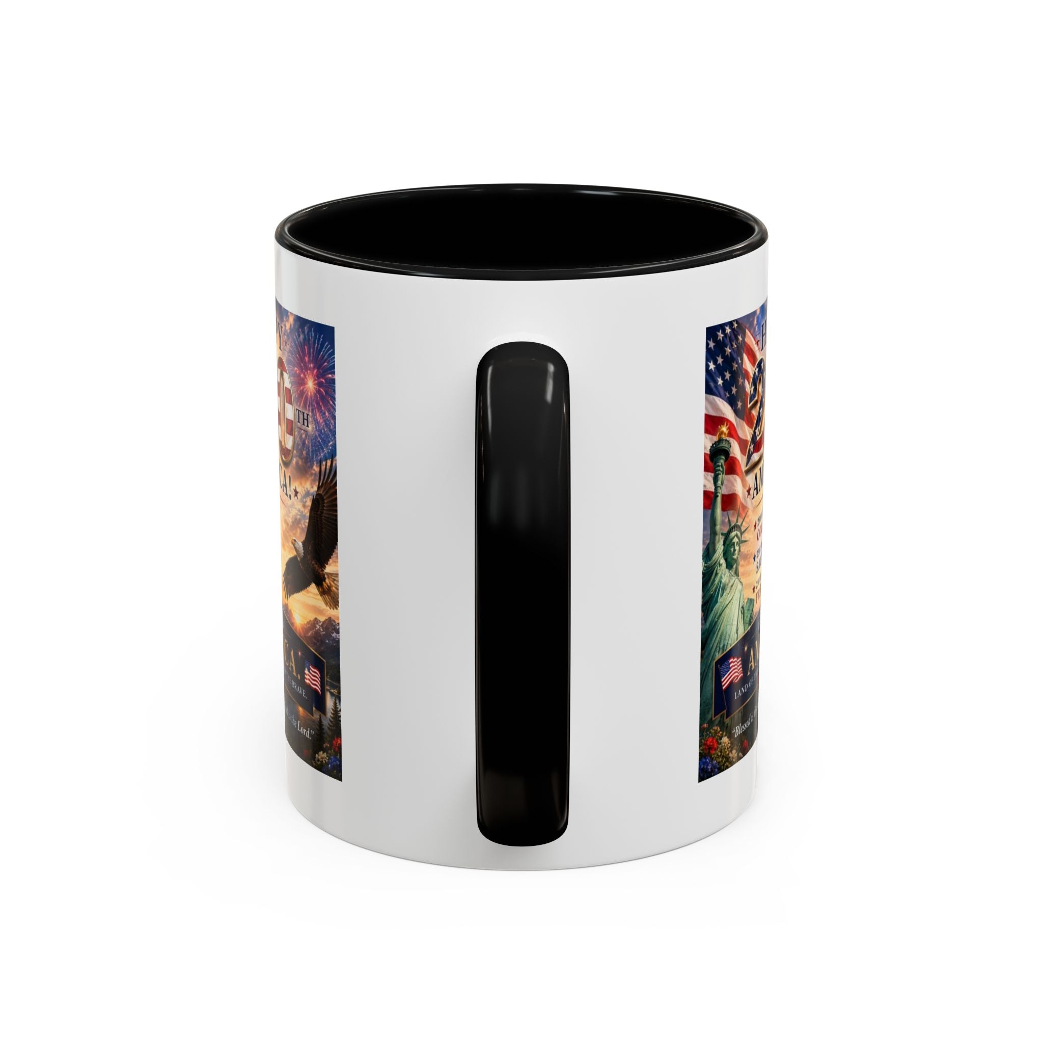 Happy 250th America Coffee Mug — Patriotic Statue of Liberty & Eagle 4th of July Gift