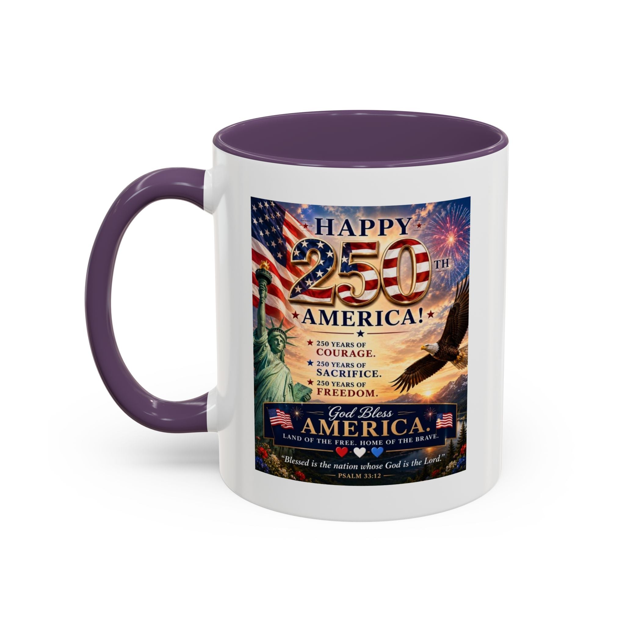 Happy 250th America Coffee Mug — Patriotic Statue of Liberty & Eagle 4th of July Gift