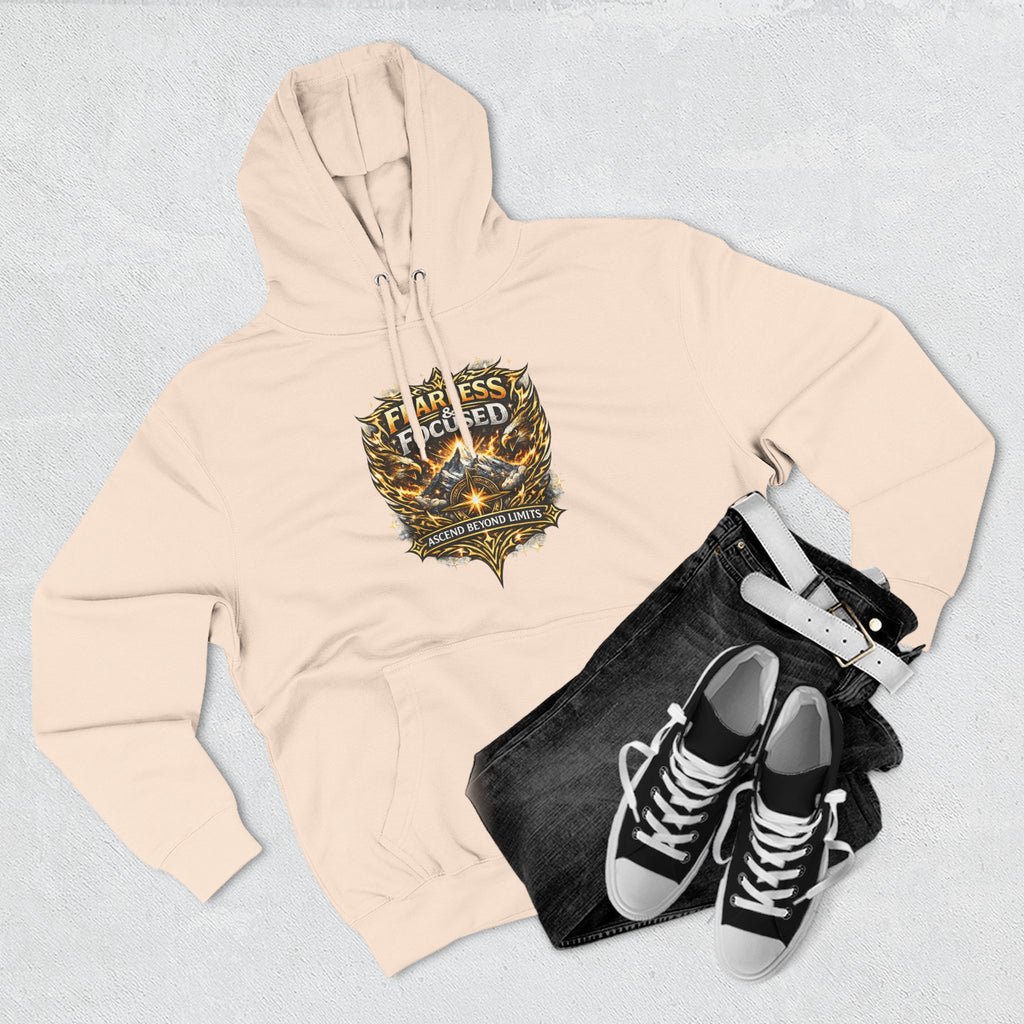 Fearless & Focused Shield Hoodie — Motivational Graphic Pullover