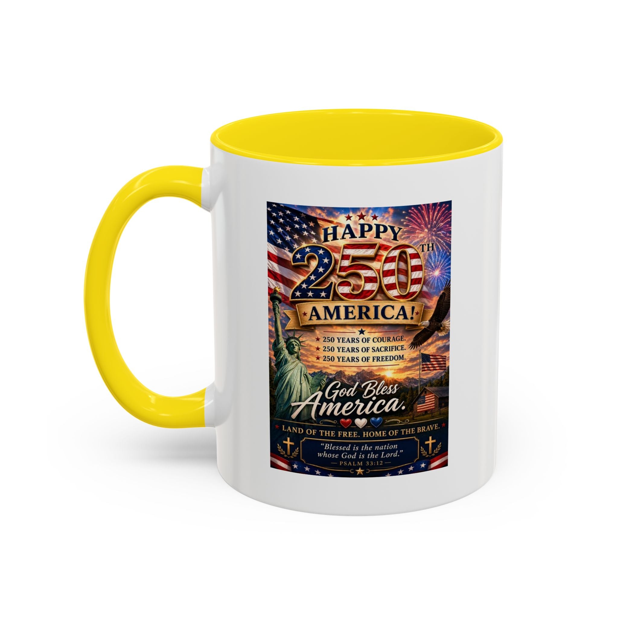 Patriotic Coffee Mug - "Happy 250 America!" Anniversary Design