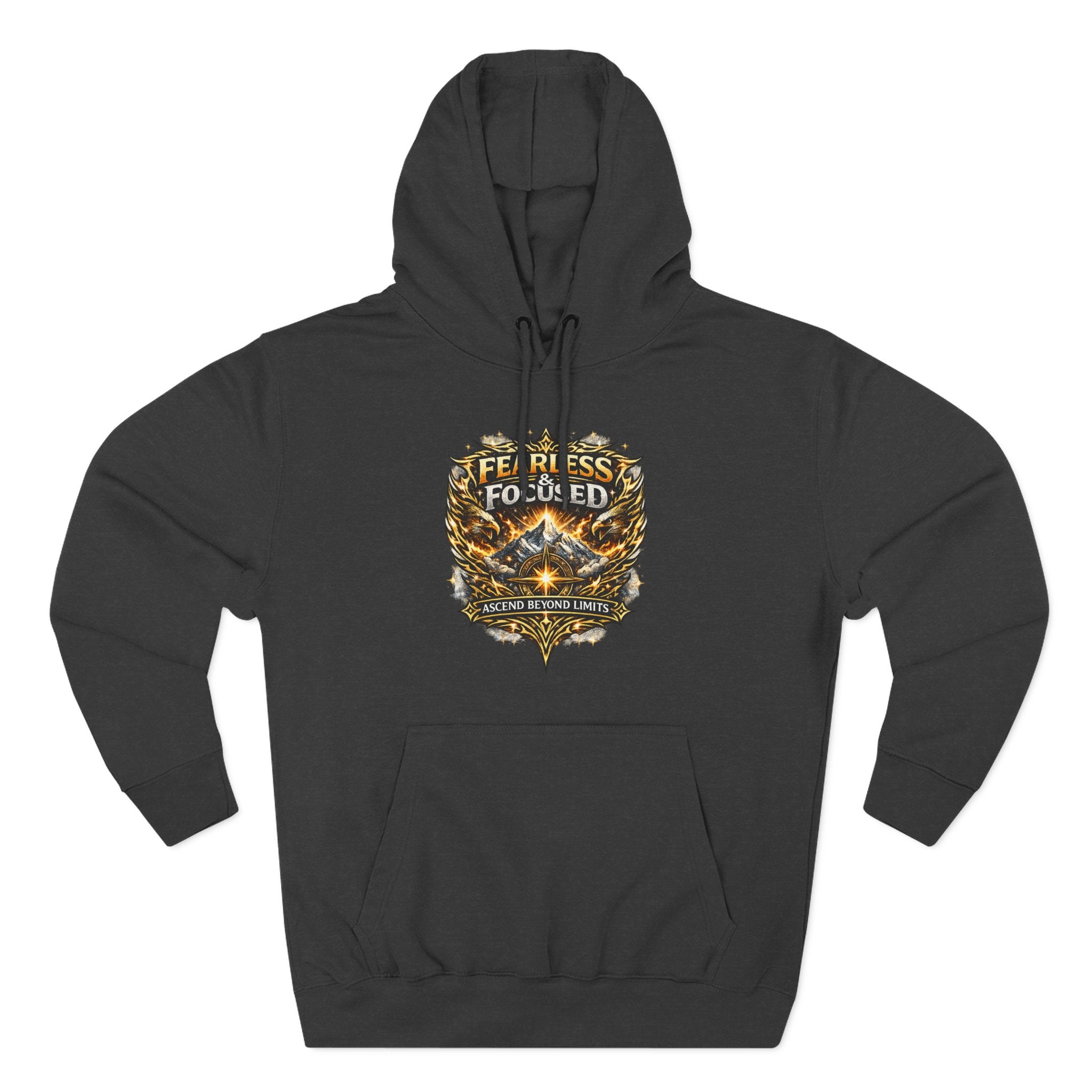 Fearless & Focused Shield Hoodie — Motivational Graphic Pullover