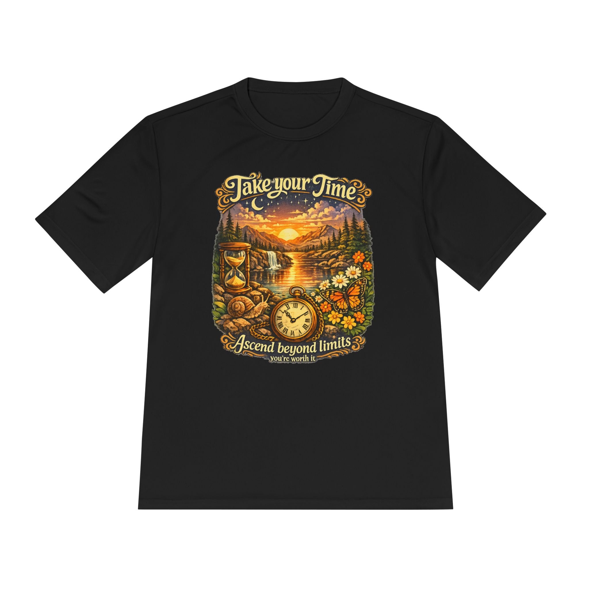 Take Your Time Scenic Tee — 'Take Your Time, Ascend Beyond Limits' Relaxed Vintage Nature Shirt
