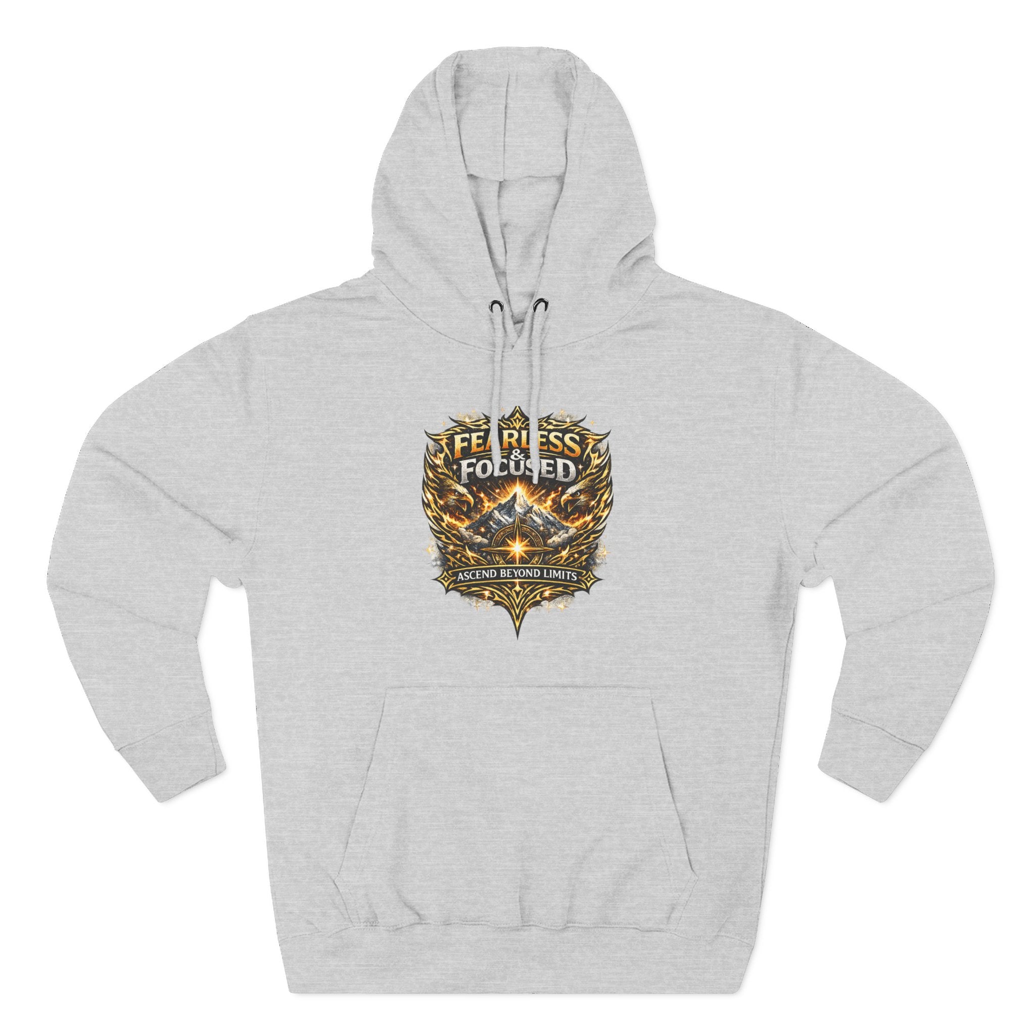 Fearless & Focused Shield Hoodie — Motivational Graphic Pullover
