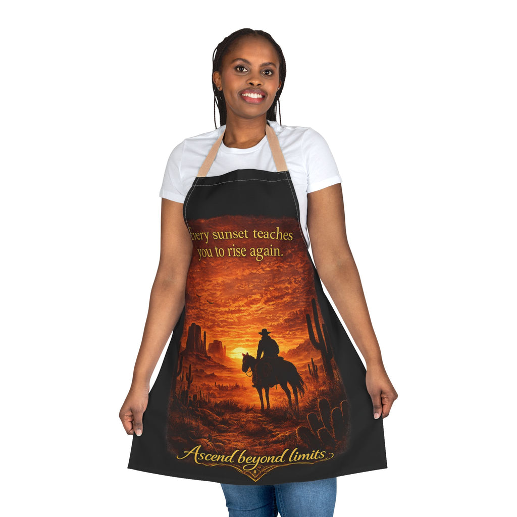 Cowboy Sunset Apron — "Every sunset teaches you to rise again" Kitchen Apron
