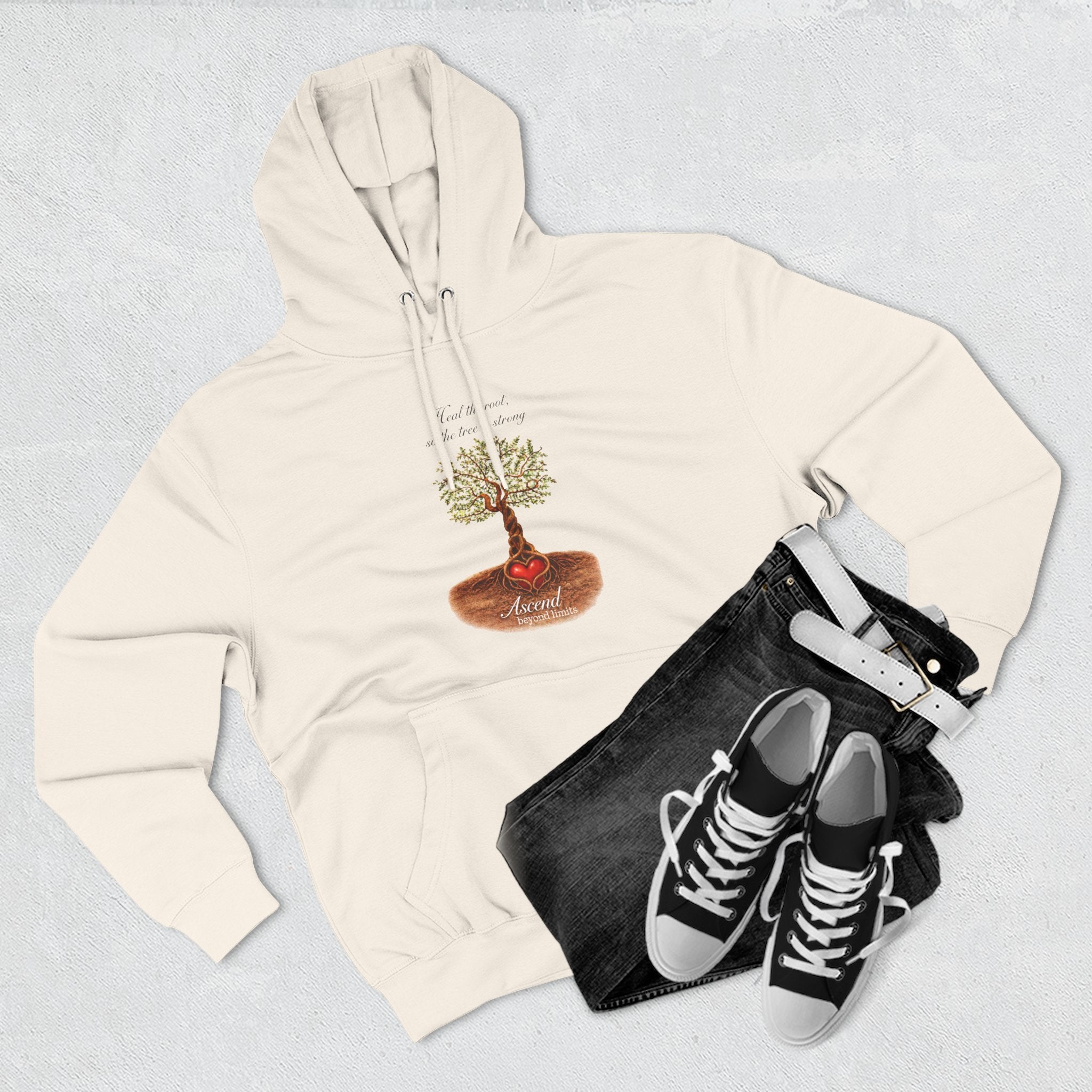 Ascend Beyond Limits Hoodie — 'Heal the Root' Tree Graphic Fleece Hoodie