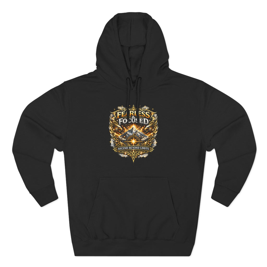 Fearless & Focused Shield Hoodie — Motivational Graphic Pullover