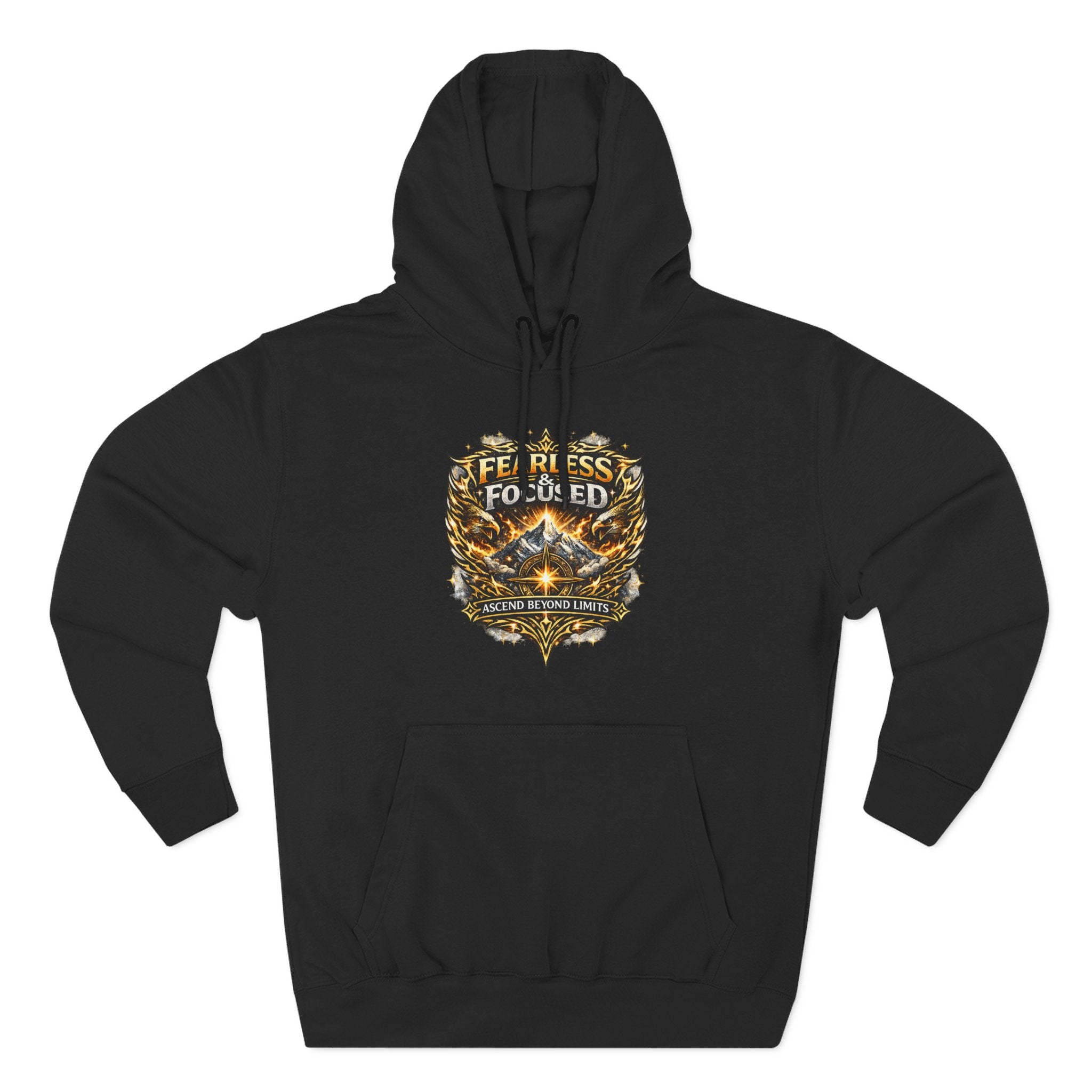 Fearless & Focused Shield Hoodie — Motivational Graphic Pullover