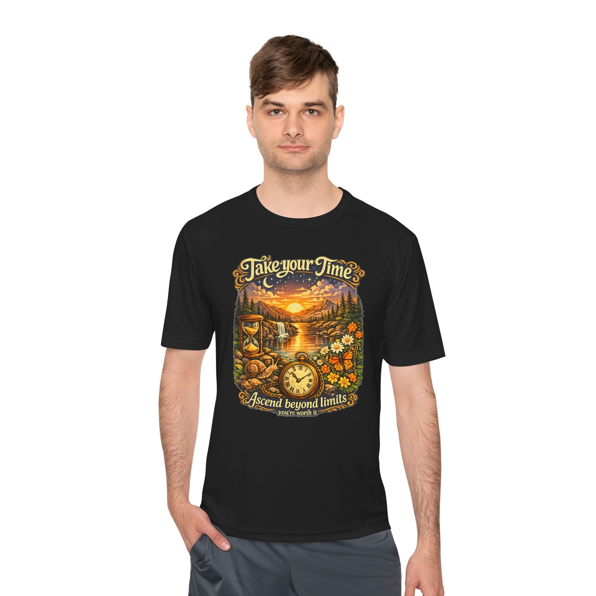 Take Your Time Scenic Tee — 'Take Your Time, Ascend Beyond Limits' Relaxed Vintage Nature Shirt