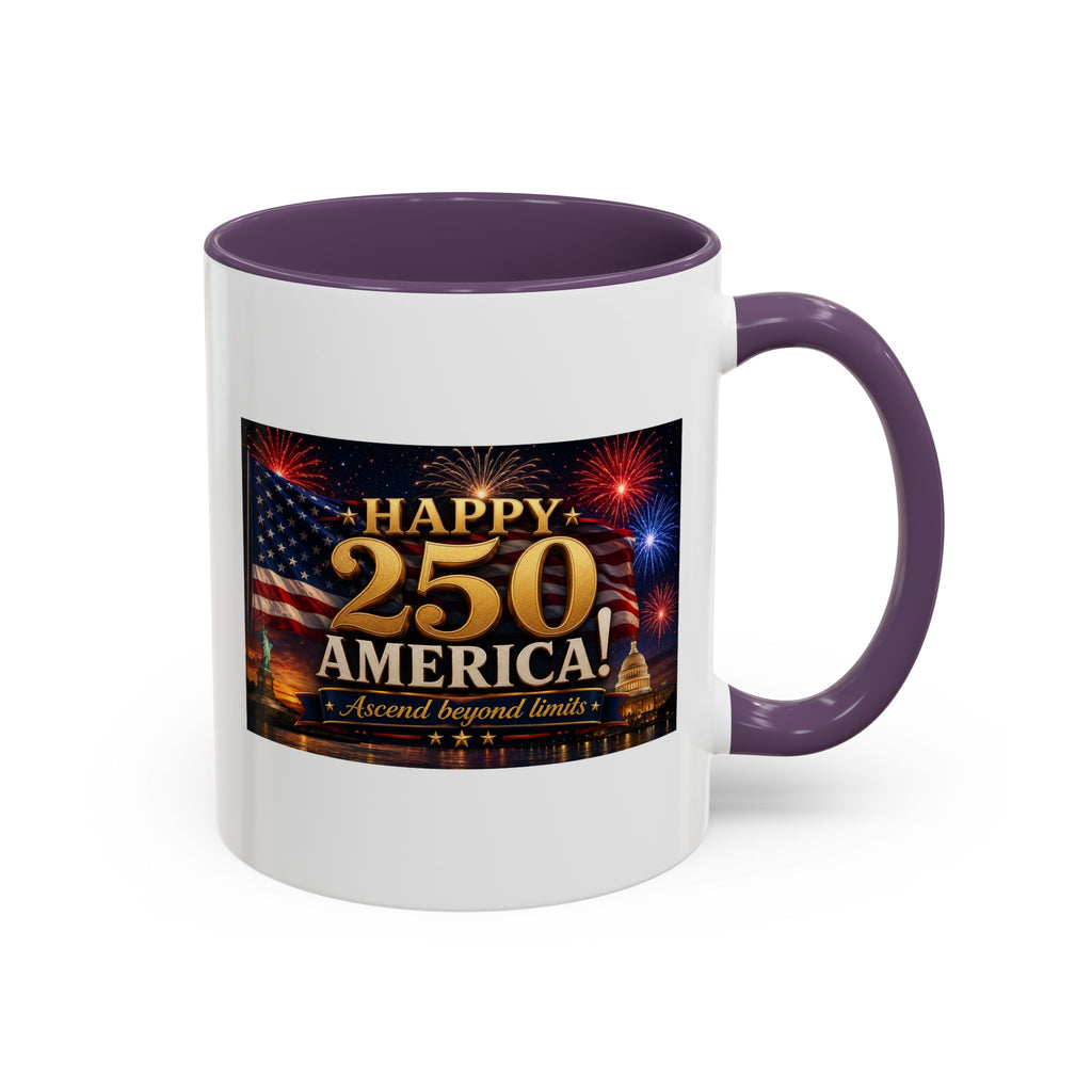 Happy 250 America Accent Coffee Mug — Patriotic Fireworks & Flag 11/15oz