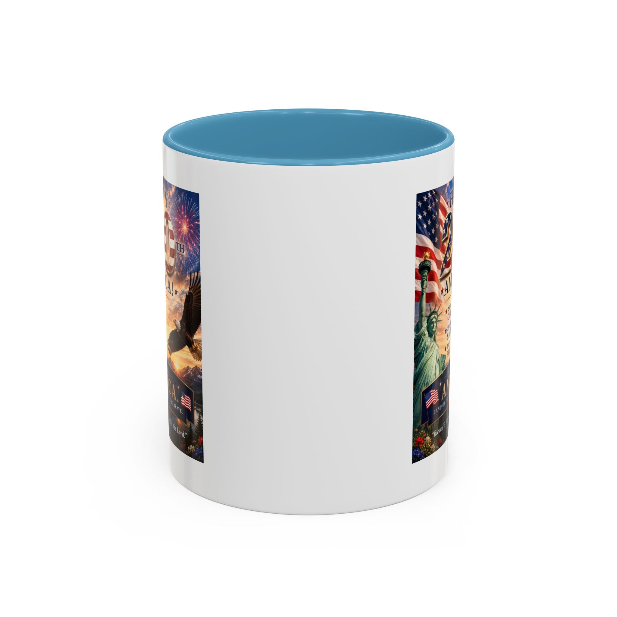 Happy 250th America Coffee Mug — Patriotic Statue of Liberty & Eagle 4th of July Gift