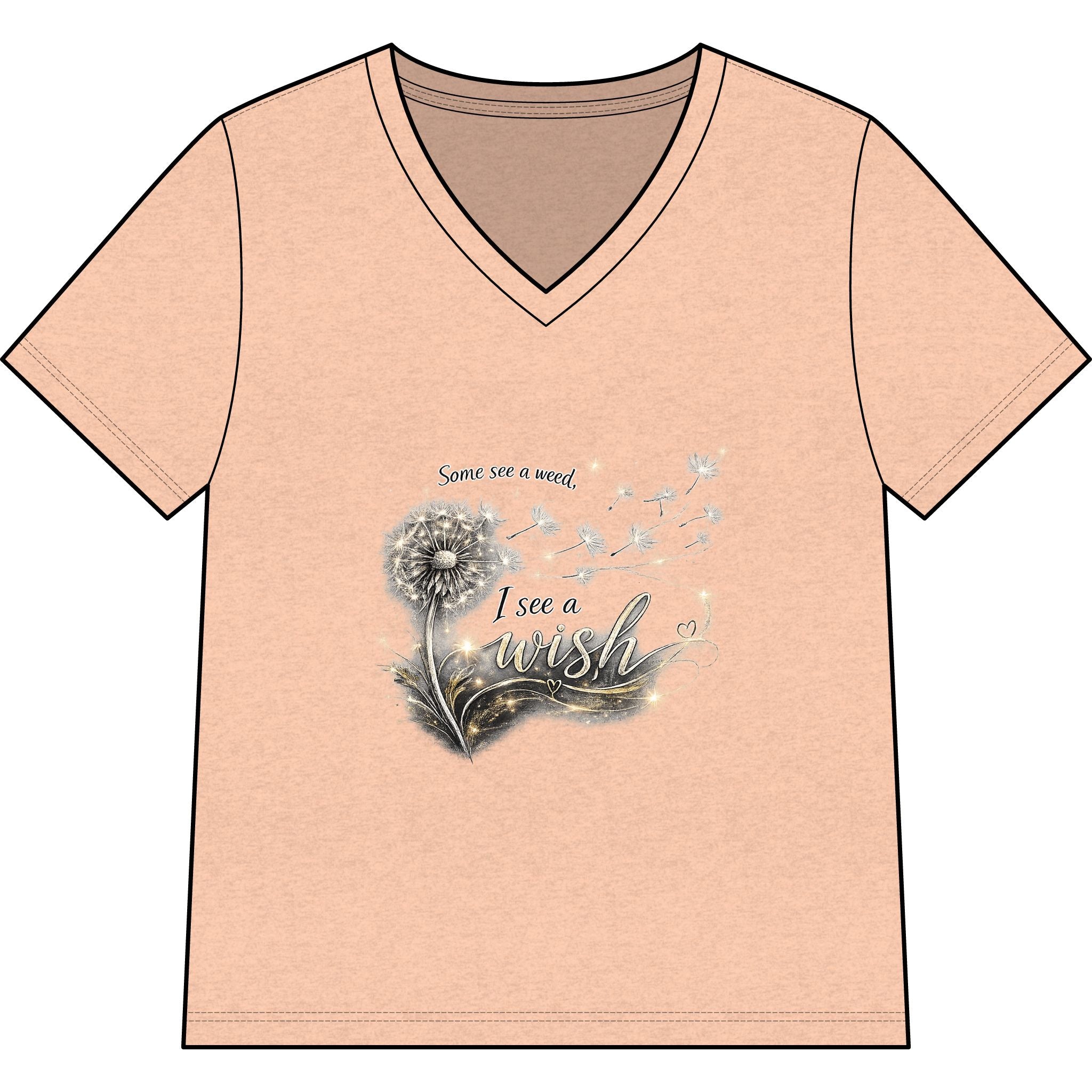Women’s V-Neck Tee - "Some See A Weed, I See A Wish" Dandelion