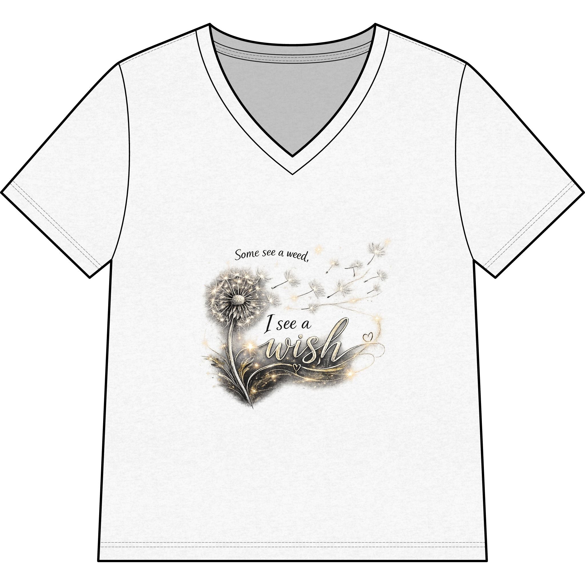 Women’s V-Neck Tee - "Some See A Weed, I See A Wish" Dandelion