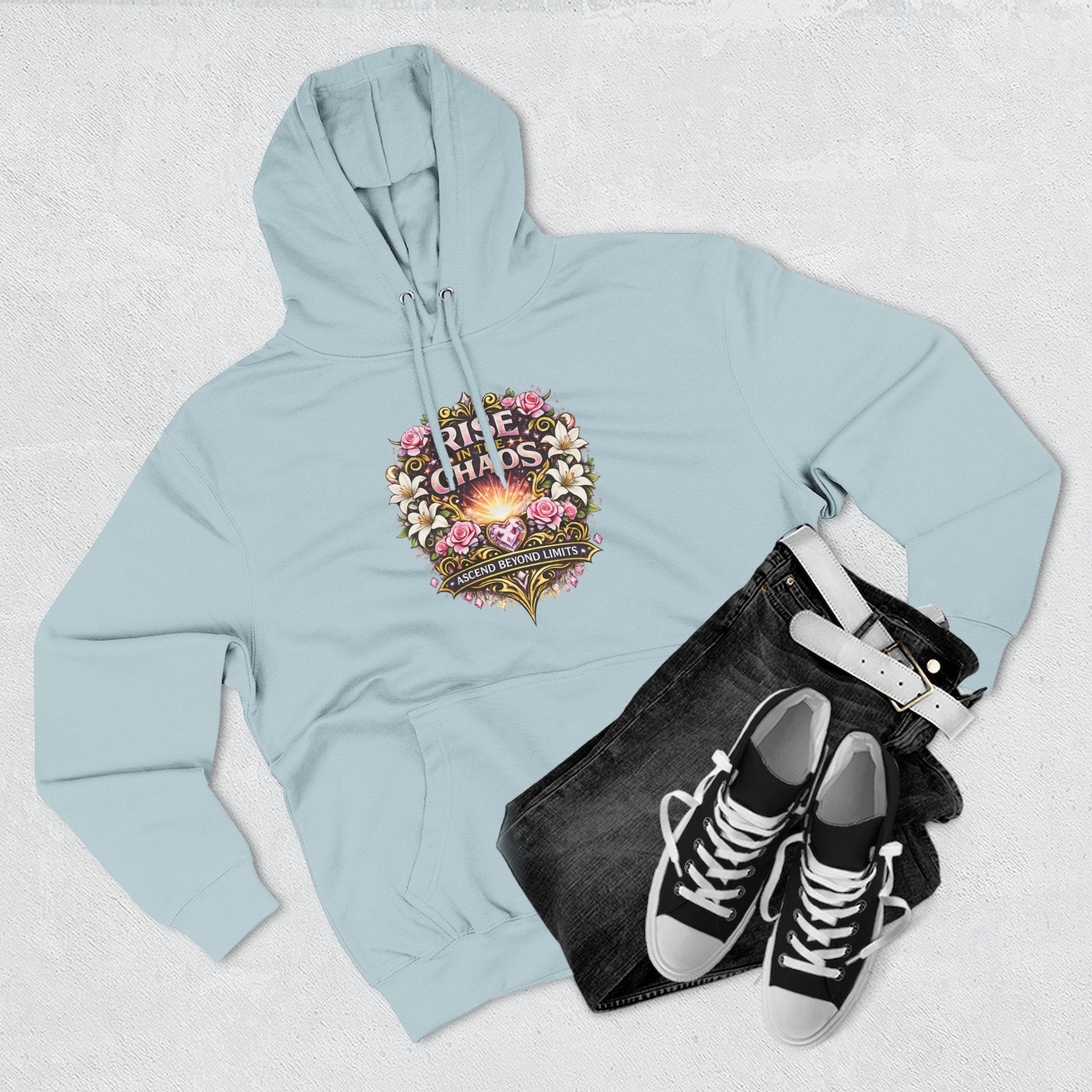 Floral 'Rise from Chaos' Hoodie — Vintage Crest Graphic Pullover