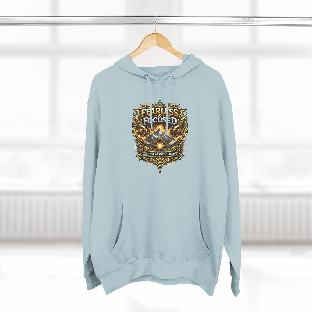 Fearless & Focused Shield Hoodie — Motivational Graphic Pullover