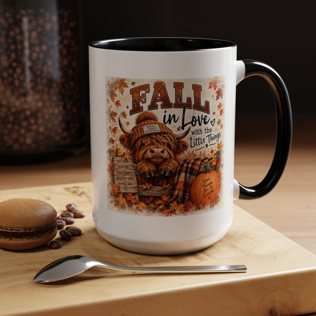 Fall in Love With the Little Things — Highland Cow Mug