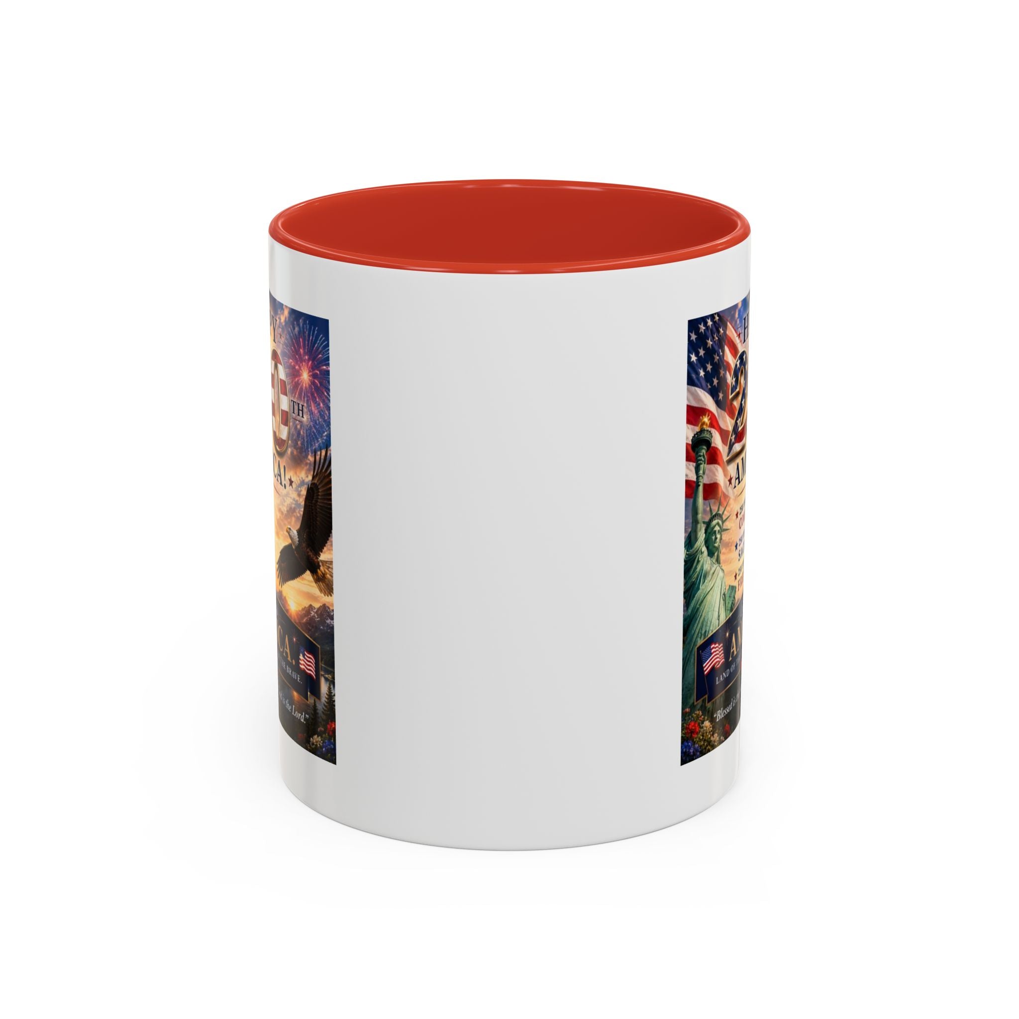Happy 250th America Coffee Mug — Patriotic Statue of Liberty & Eagle 4th of July Gift