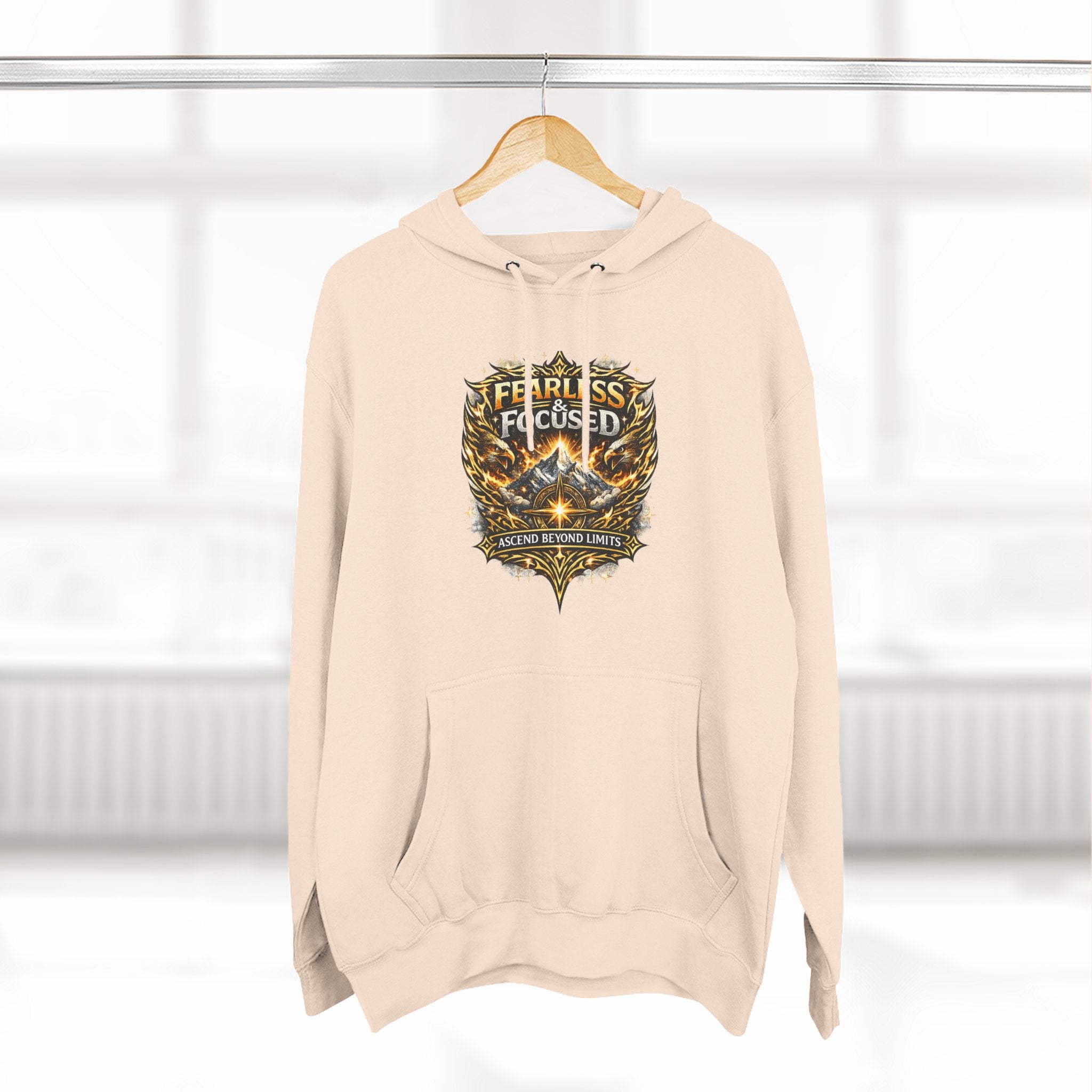Fearless & Focused Shield Hoodie — Motivational Graphic Pullover