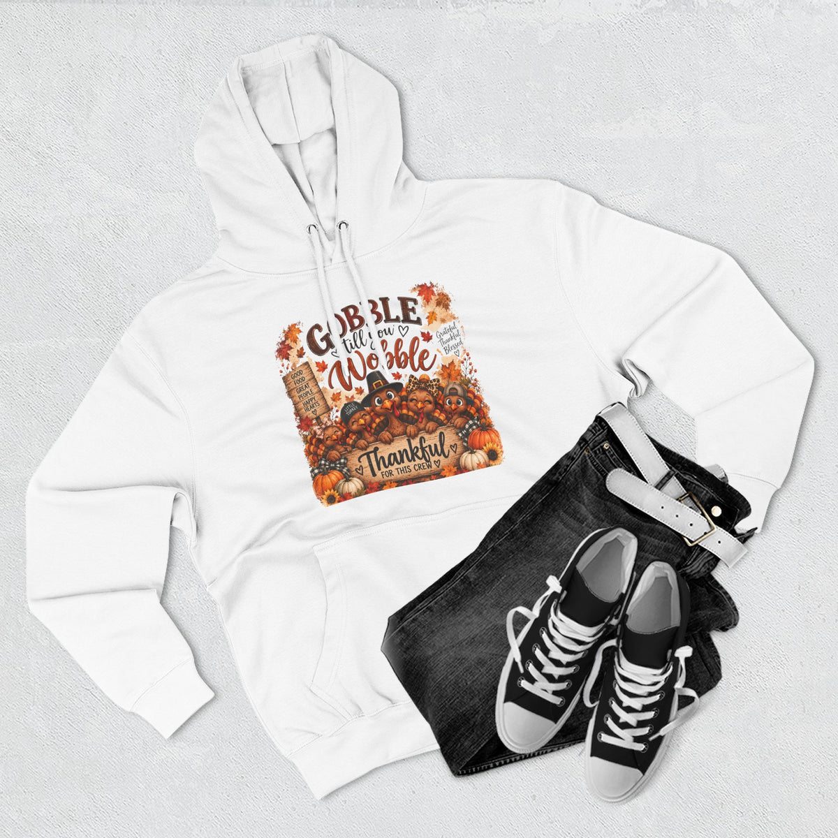 Thankful Turkey Thanksgiving Hoodie — Gobble Wobble Fall Graphic