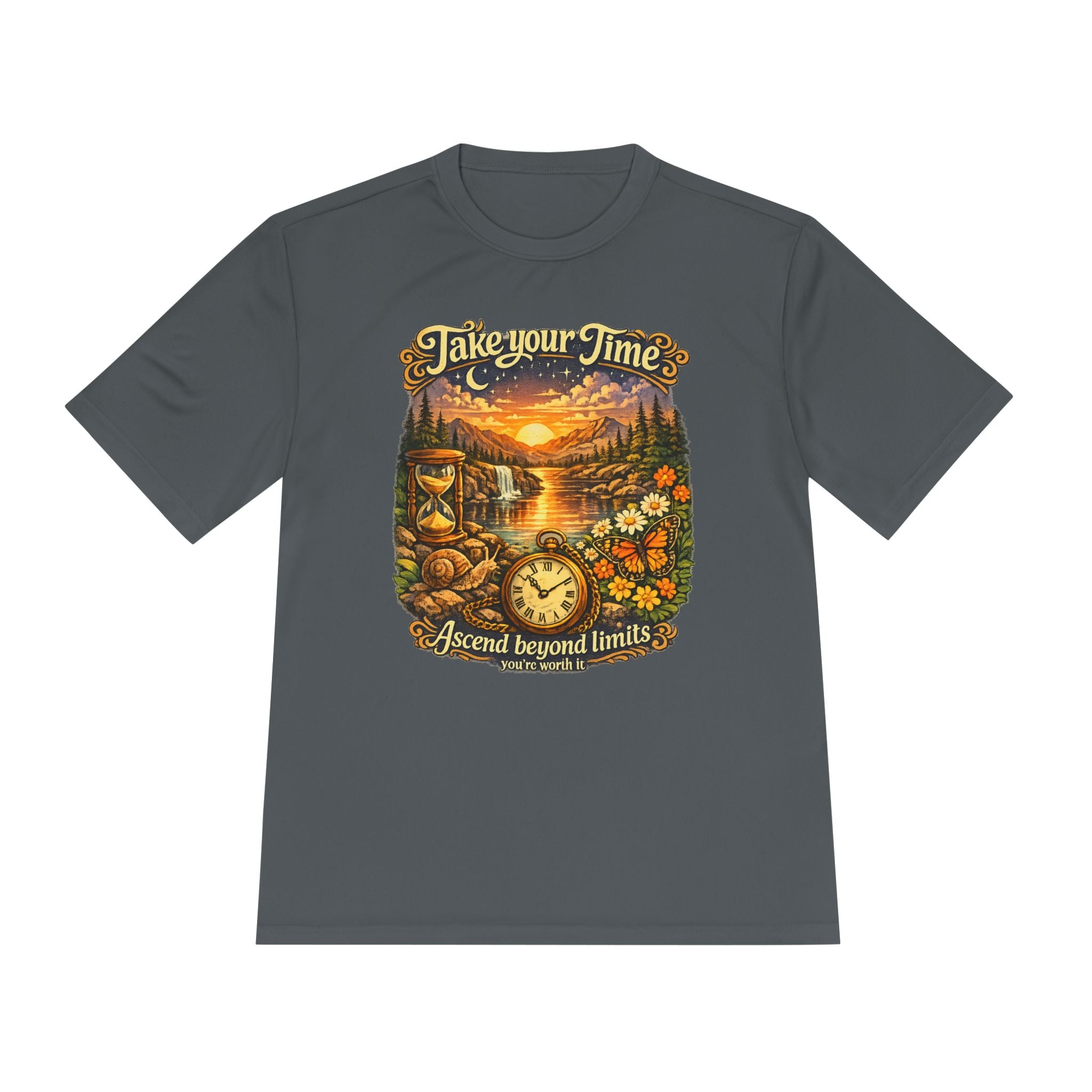 Take Your Time Scenic Tee — 'Take Your Time, Ascend Beyond Limits' Relaxed Vintage Nature Shirt