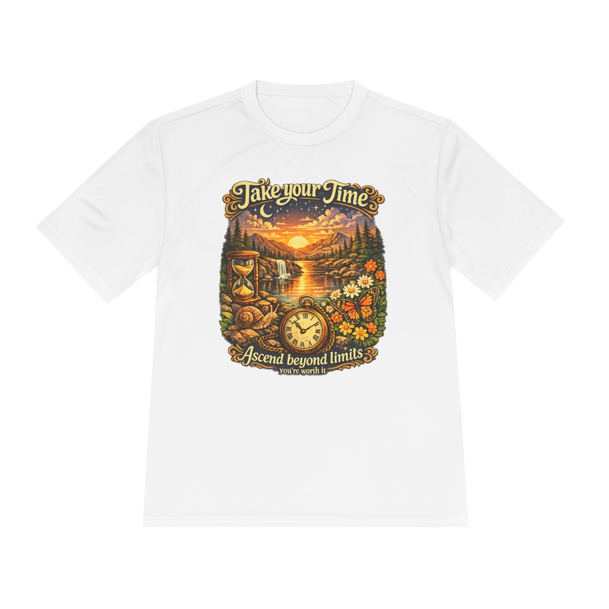 Take Your Time Scenic Tee — 'Take Your Time, Ascend Beyond Limits' Relaxed Vintage Nature Shirt