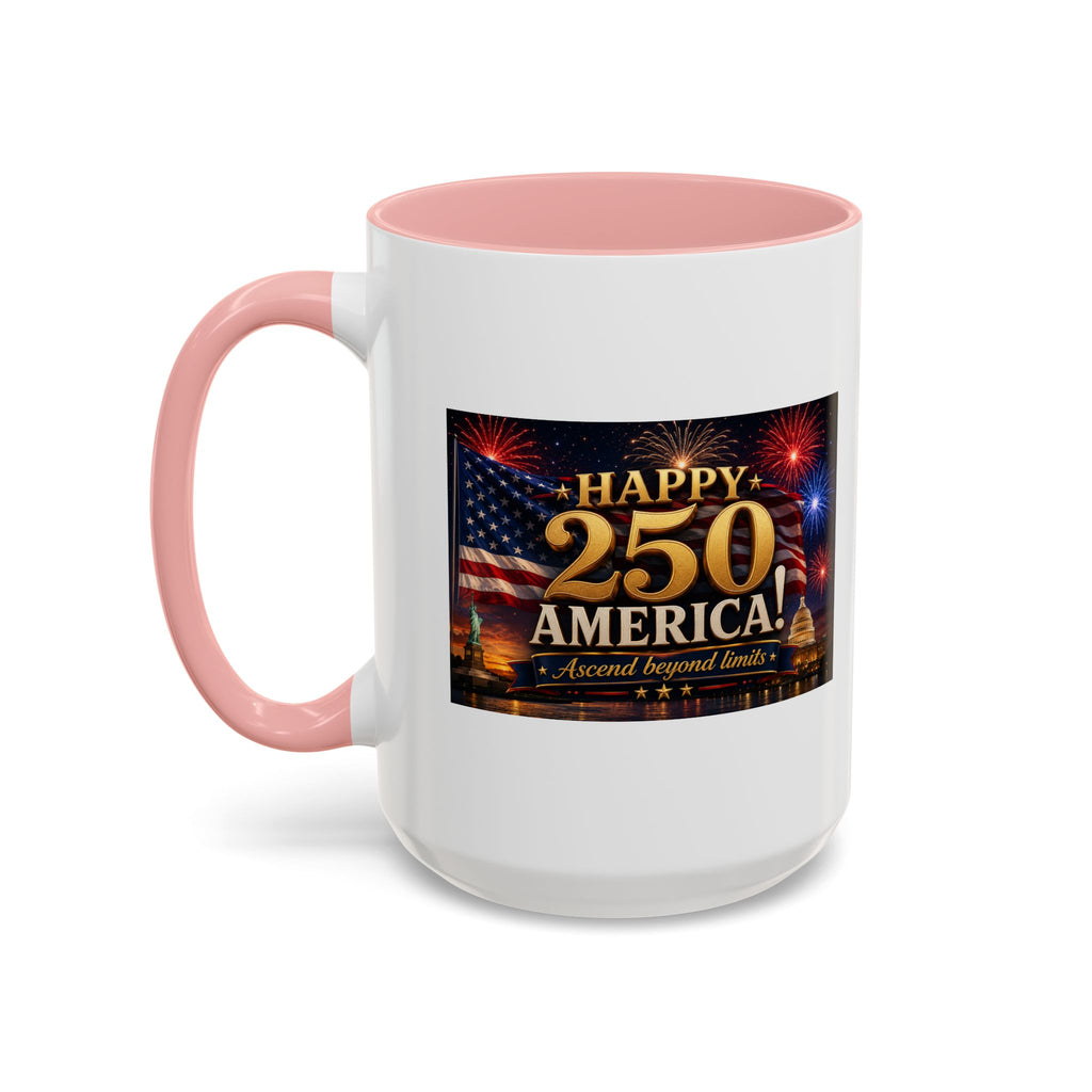 Happy 250 America Accent Coffee Mug — Patriotic Fireworks & Flag 11/15oz