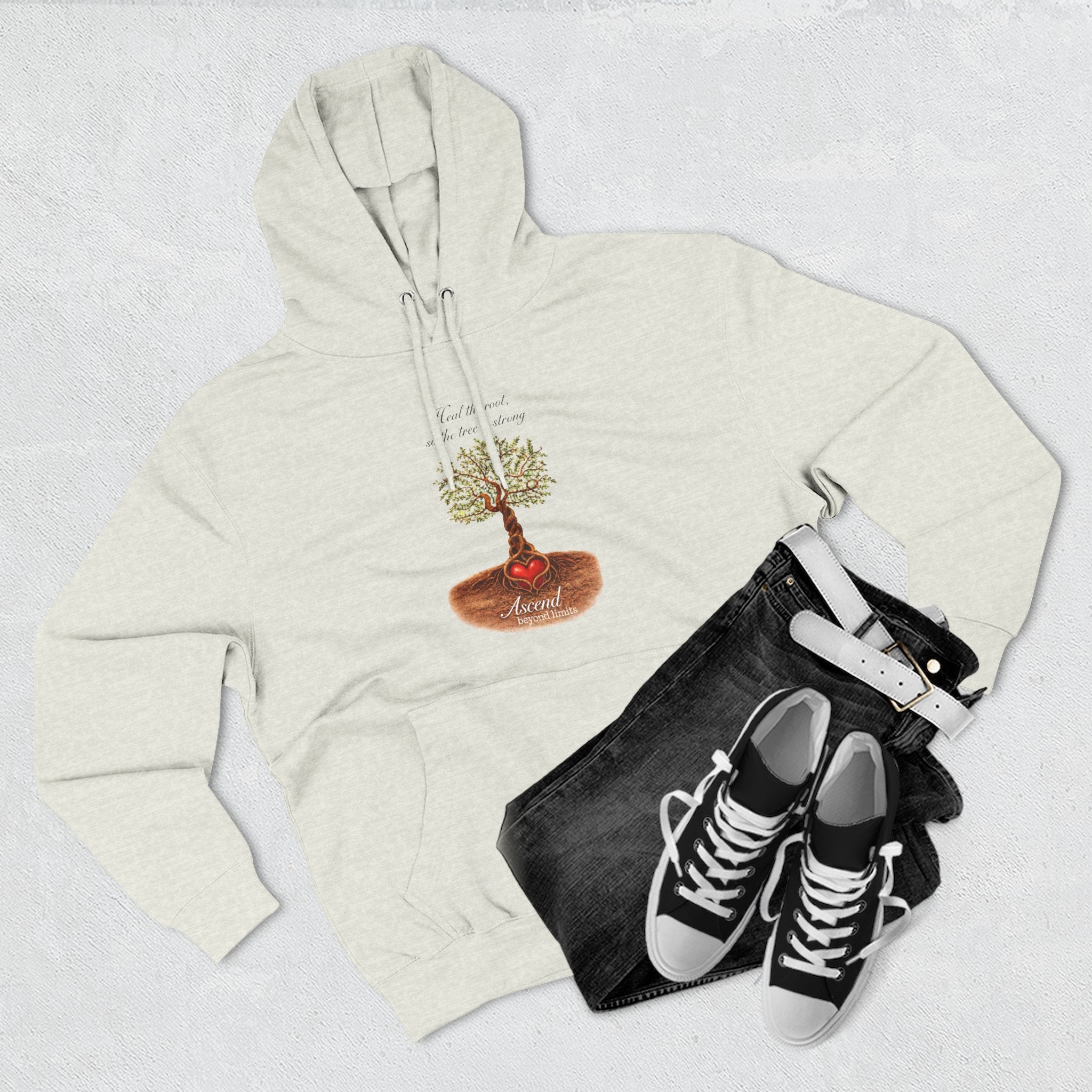 Ascend Beyond Limits Hoodie — 'Heal the Root' Tree Graphic Fleece Hoodie