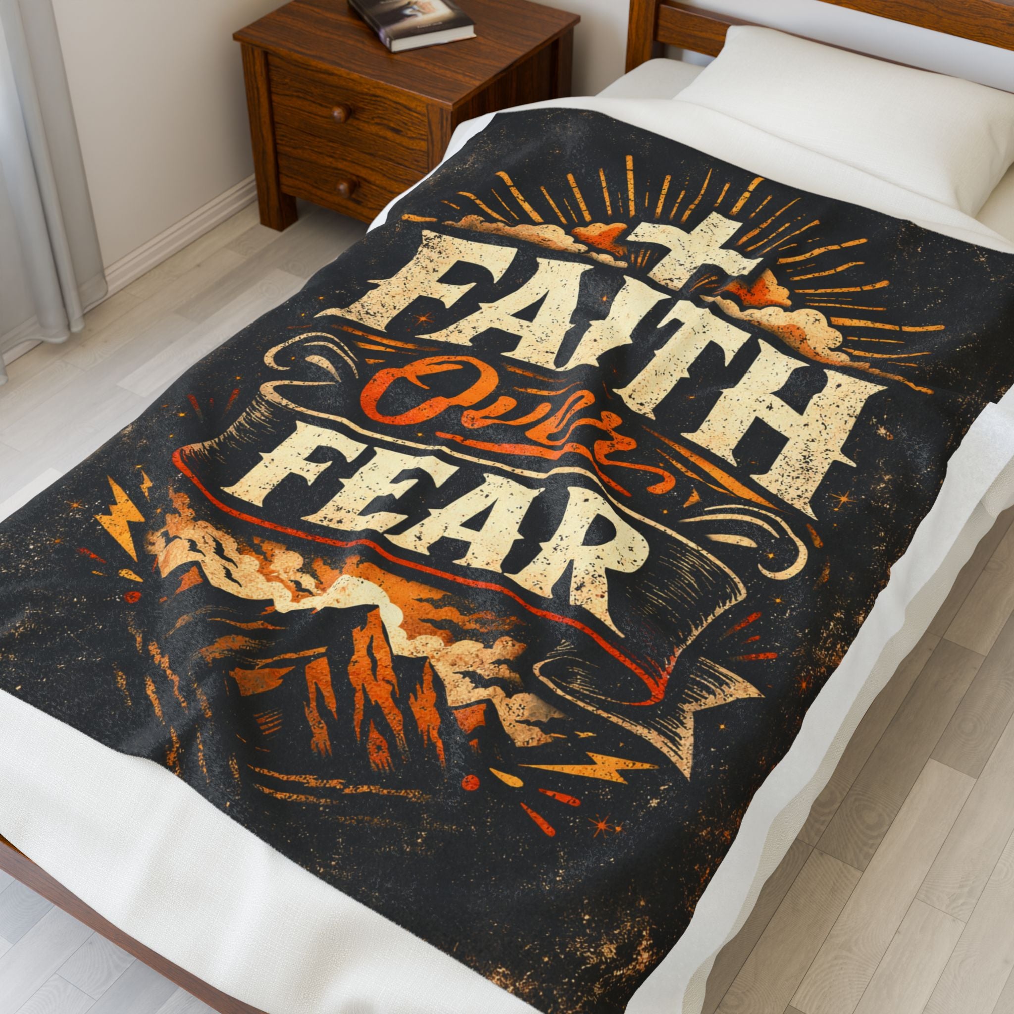 Faith Over Fear Velveteen Plush Blanket — Christian Inspirational Throw