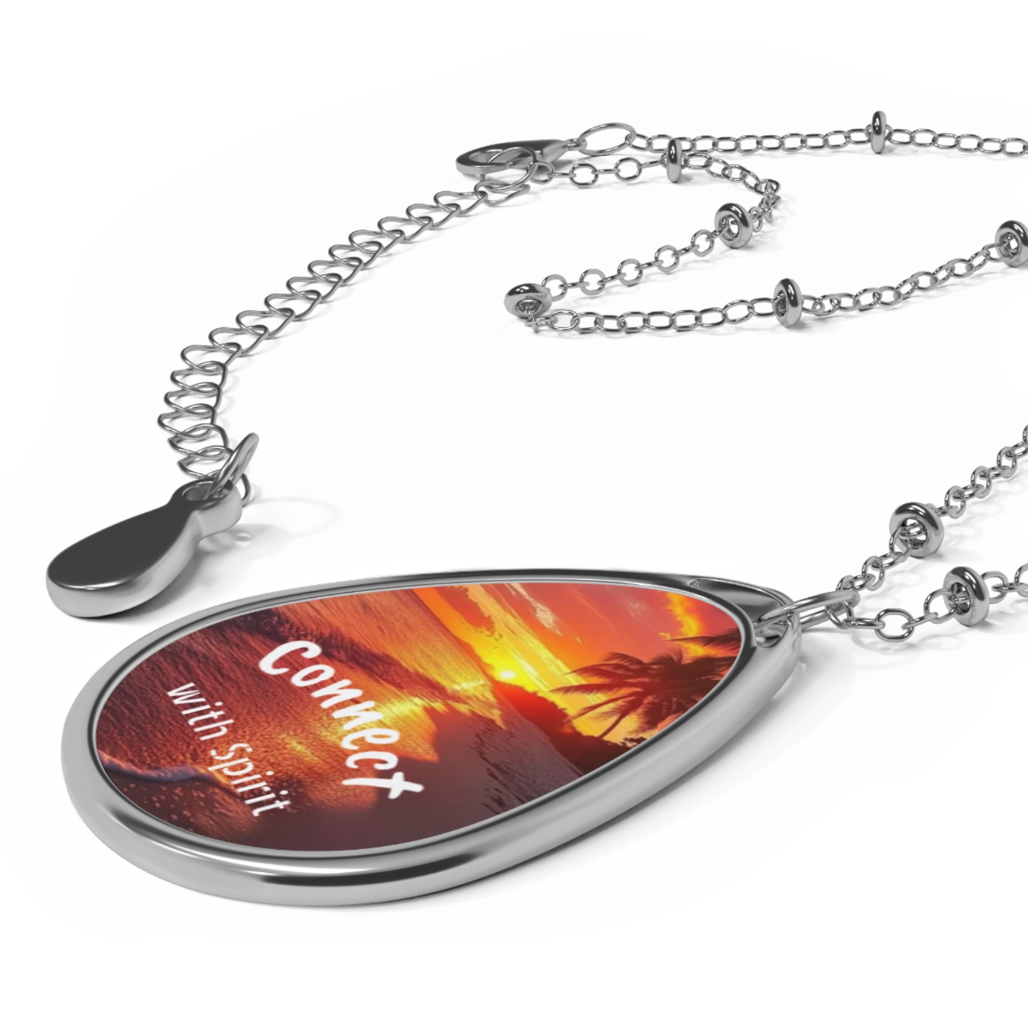 Connect with Spirit Oval Necklace — Sunset Beach Pendant, Inspirational Spiritual Jewelry