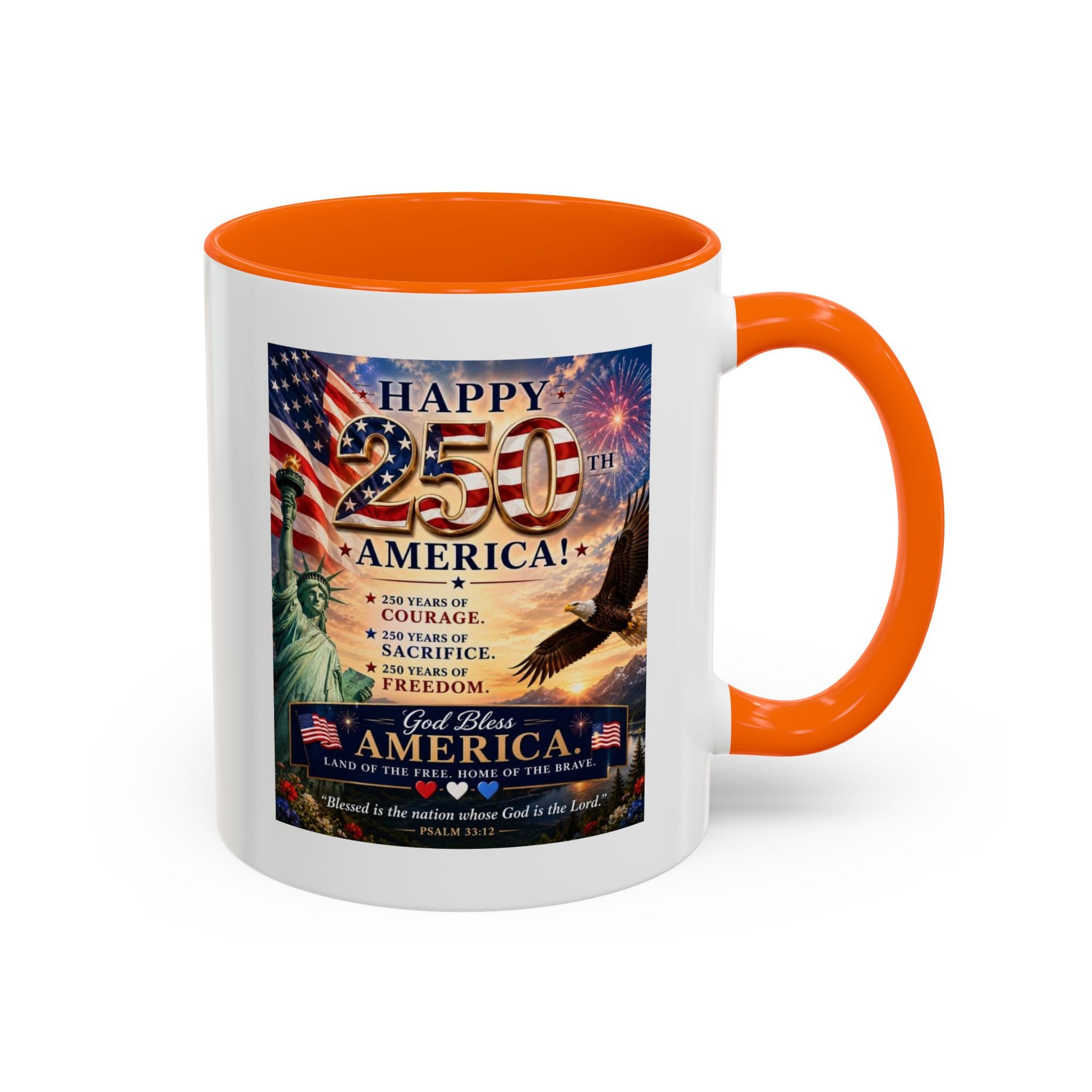 Happy 250th America Coffee Mug — Patriotic Statue of Liberty & Eagle 4th of July Gift