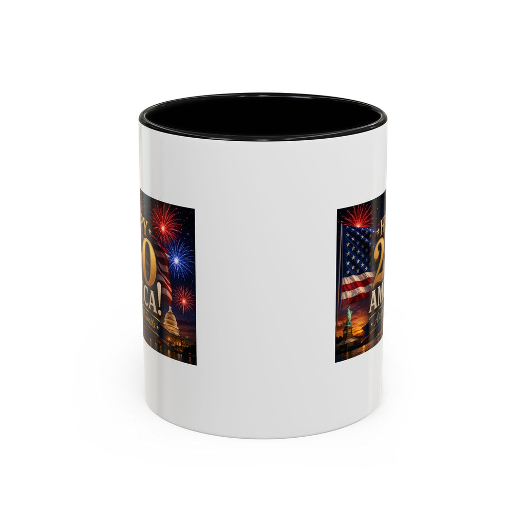 Happy 250 America Accent Coffee Mug — Patriotic Fireworks & Flag 11/15oz