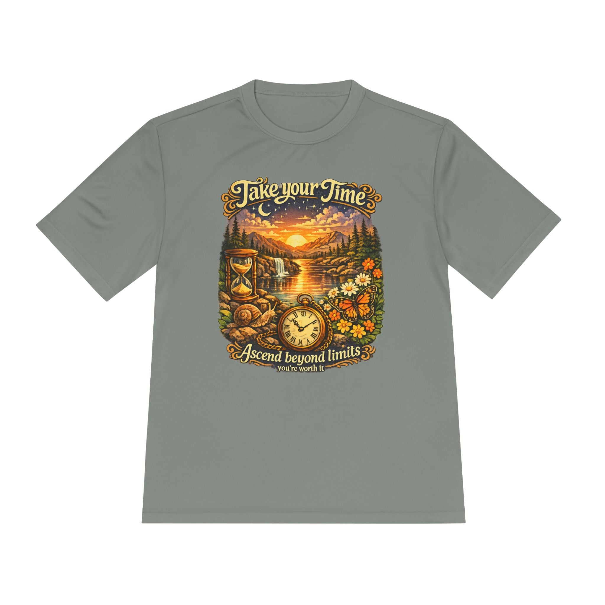 Take Your Time Scenic Tee — 'Take Your Time, Ascend Beyond Limits' Relaxed Vintage Nature Shirt