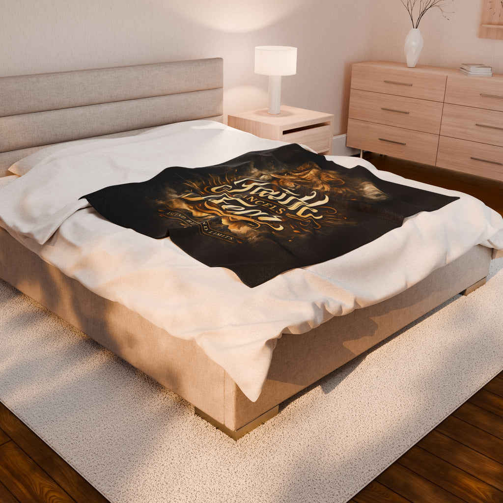 Faith Cancels Fear Velveteen Plush Blanket – Inspirational Lion Design