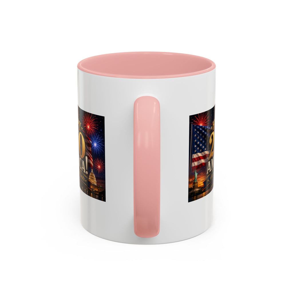 Happy 250 America Accent Coffee Mug — Patriotic Fireworks & Flag 11/15oz