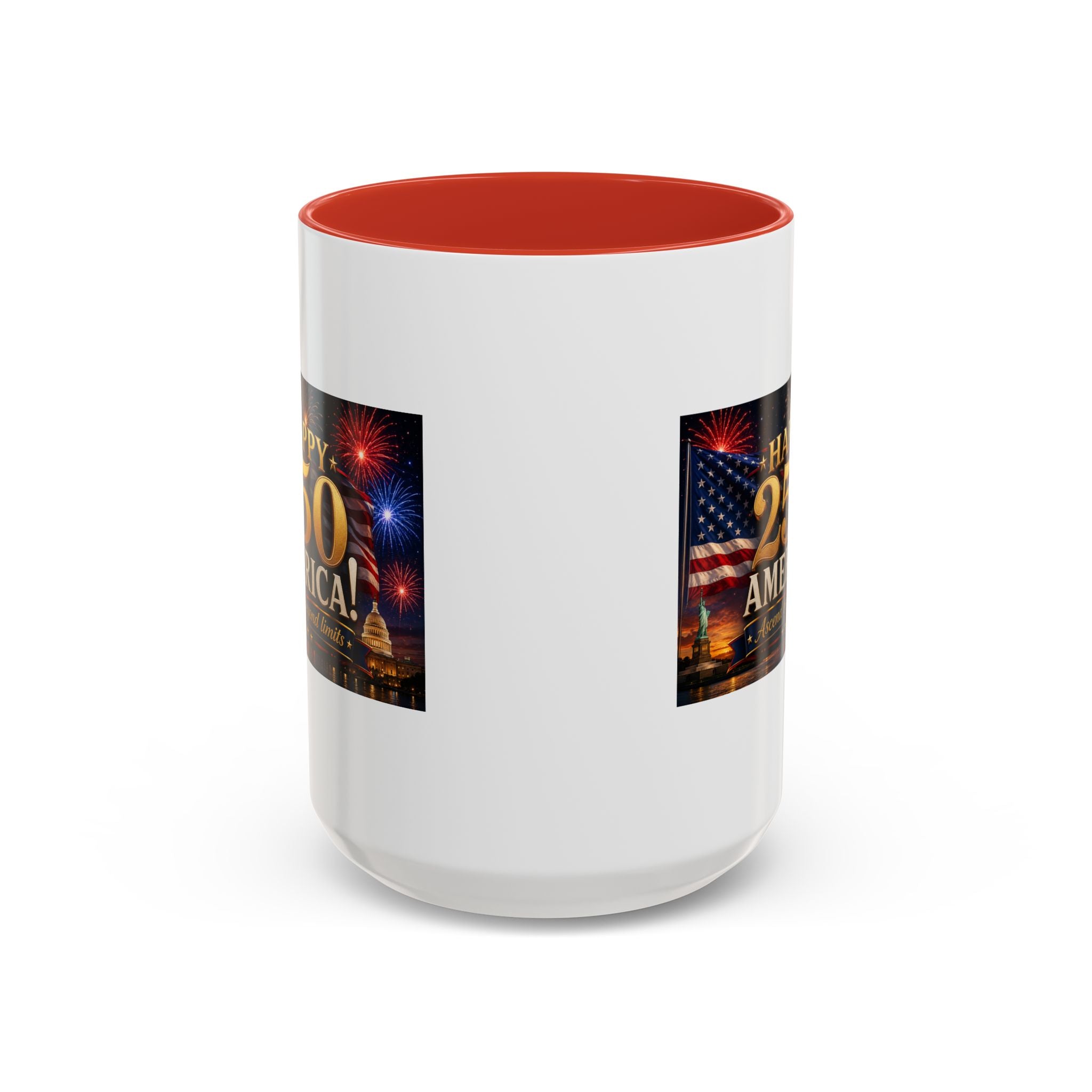 Happy 250 America Accent Coffee Mug — Patriotic Fireworks & Flag 11/15oz