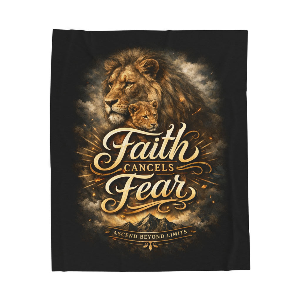 Faith Cancels Fear Velveteen Plush Blanket – Inspirational Lion Design