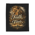 Faith Cancels Fear Velveteen Plush Blanket – Inspirational Lion Design