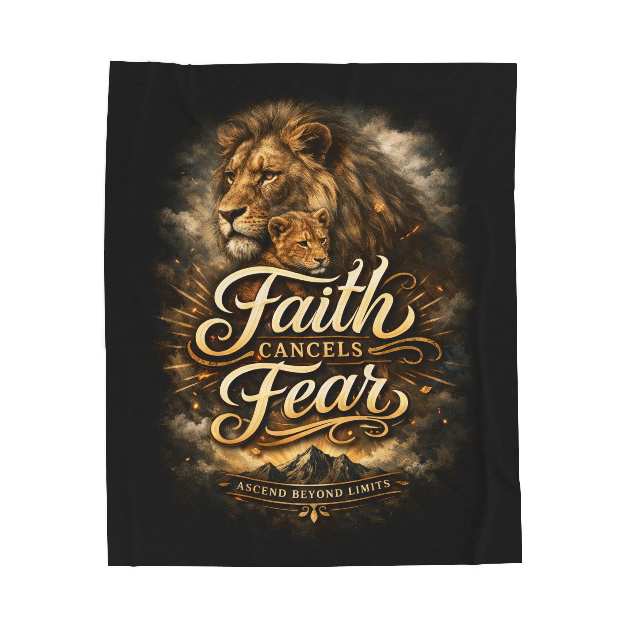 Faith Cancels Fear Velveteen Plush Blanket – Inspirational Lion Design