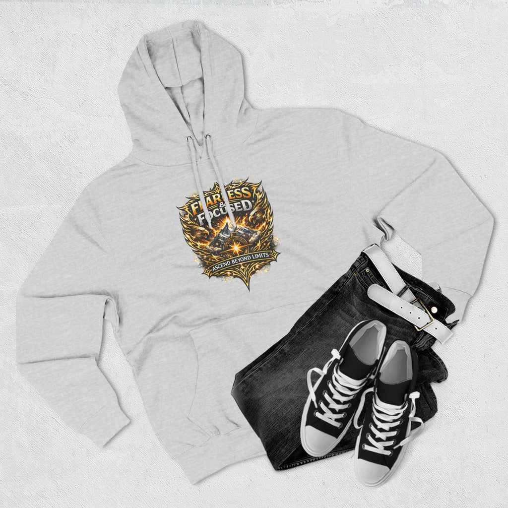Fearless & Focused Shield Hoodie — Motivational Graphic Pullover