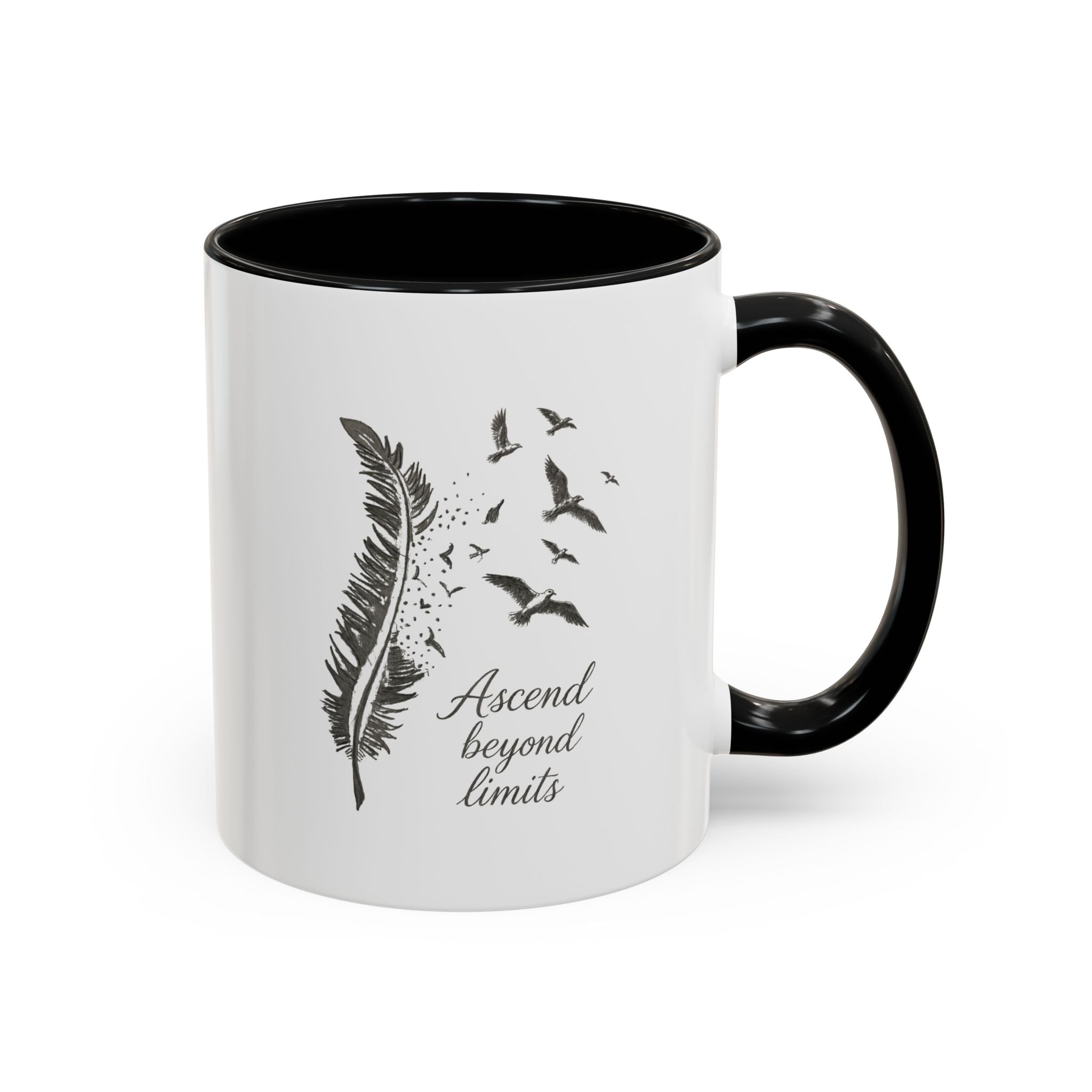 Ascend Beyond Limits- hand sketched feather Coffee-Accent Mug (11/15oz)