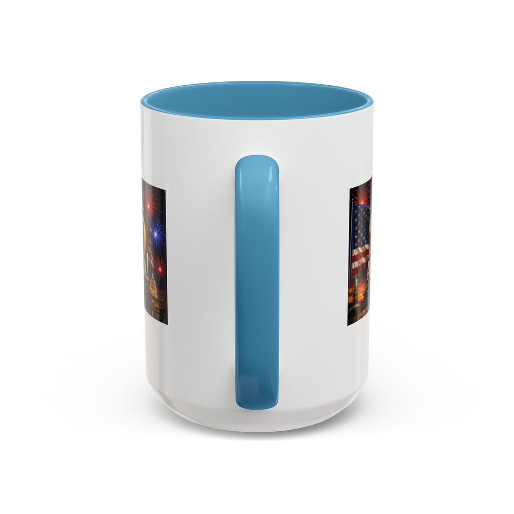 Happy 250 America Accent Coffee Mug — Patriotic Fireworks & Flag 11/15oz