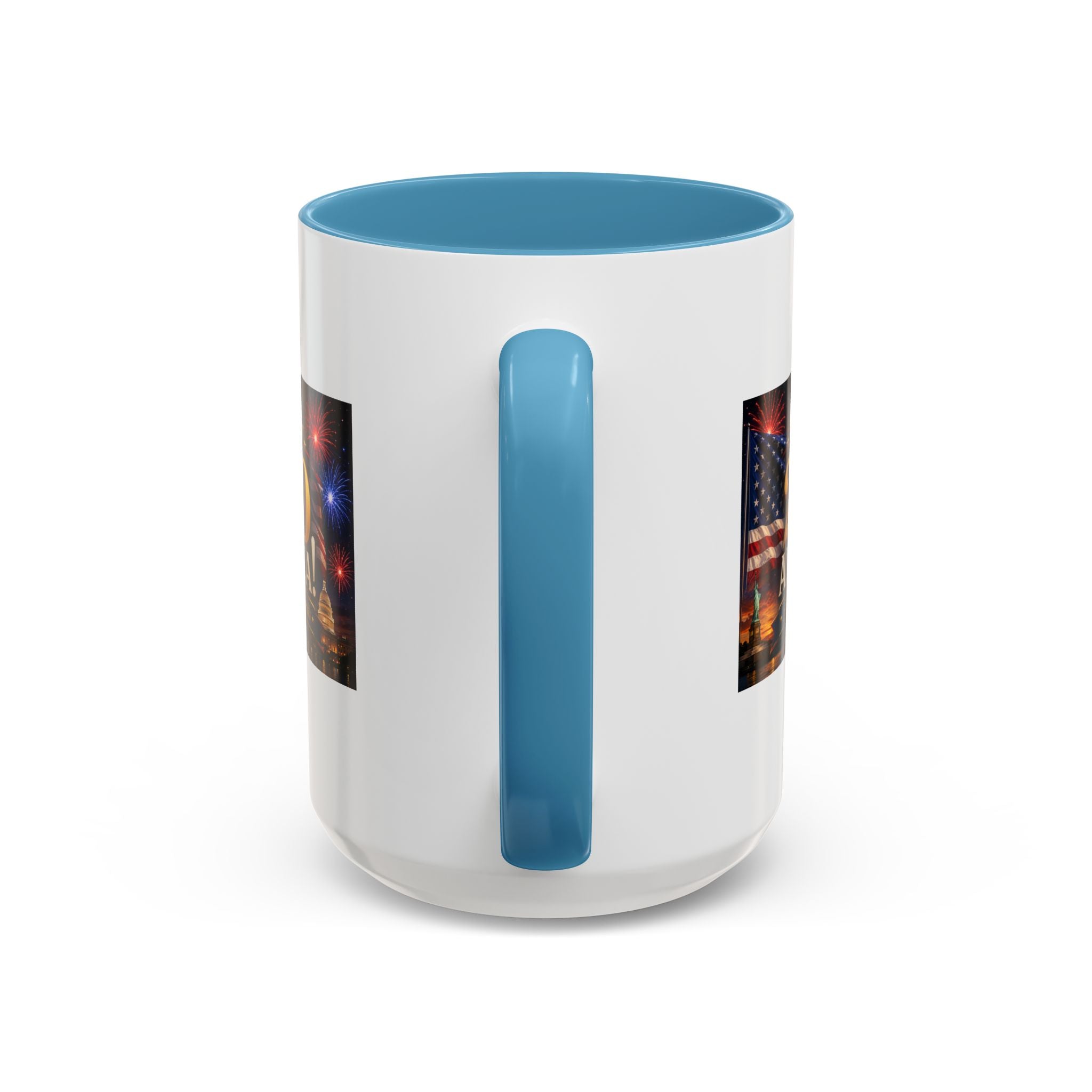 Happy 250 America Accent Coffee Mug — Patriotic Fireworks & Flag 11/15oz