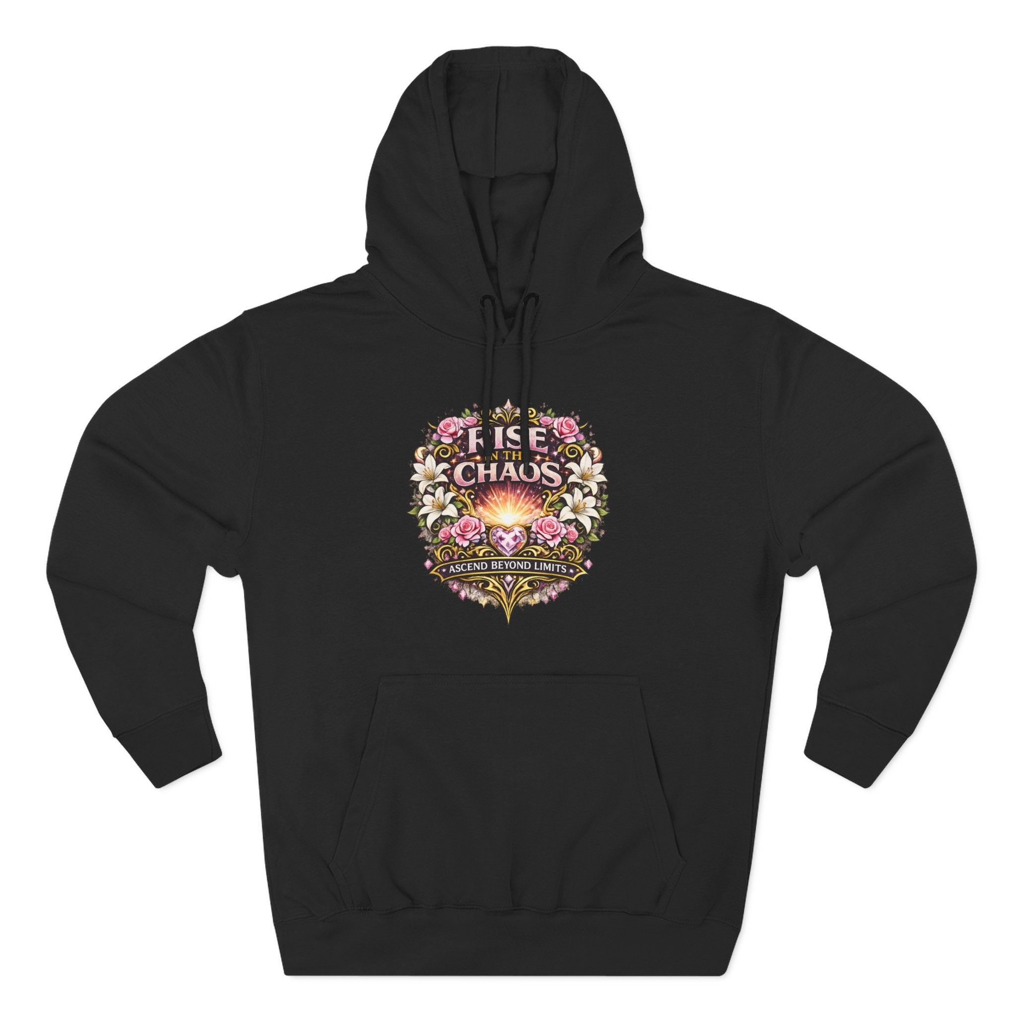 Floral 'Rise from Chaos' Hoodie — Vintage Crest Graphic Pullover