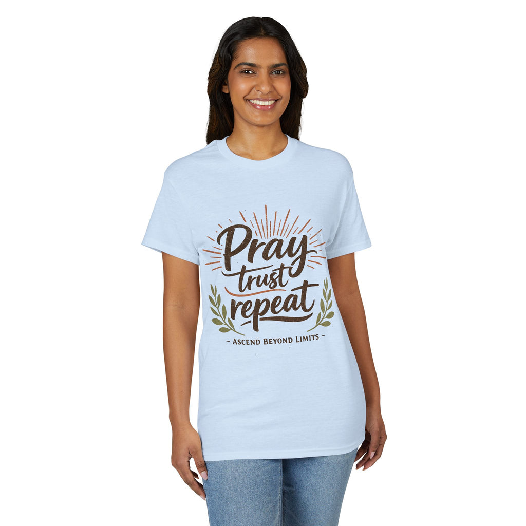 Pray Trust Repeat T-Shirt — Inspirational Christian Faith Tee