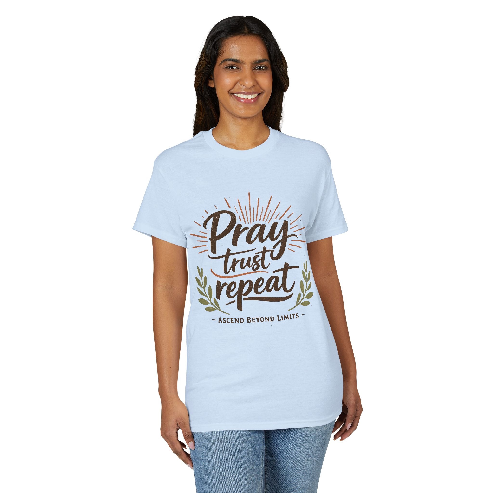 Pray Trust Repeat T-Shirt — Inspirational Christian Faith Tee