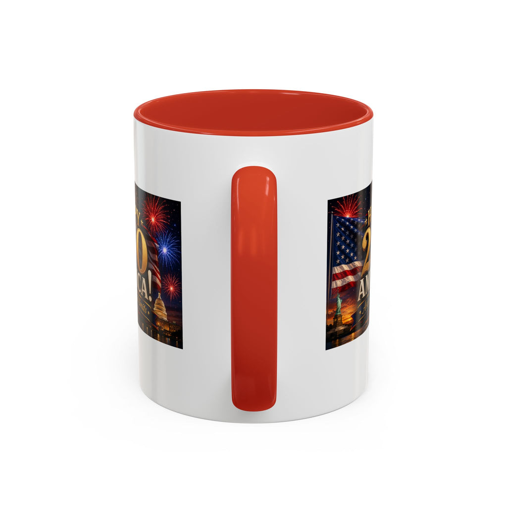 Happy 250 America Accent Coffee Mug — Patriotic Fireworks & Flag 11/15oz