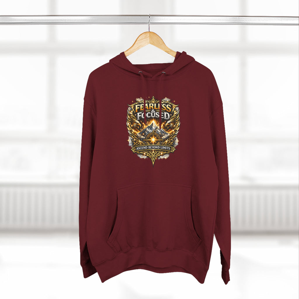Fearless & Focused Shield Hoodie — Motivational Graphic Pullover