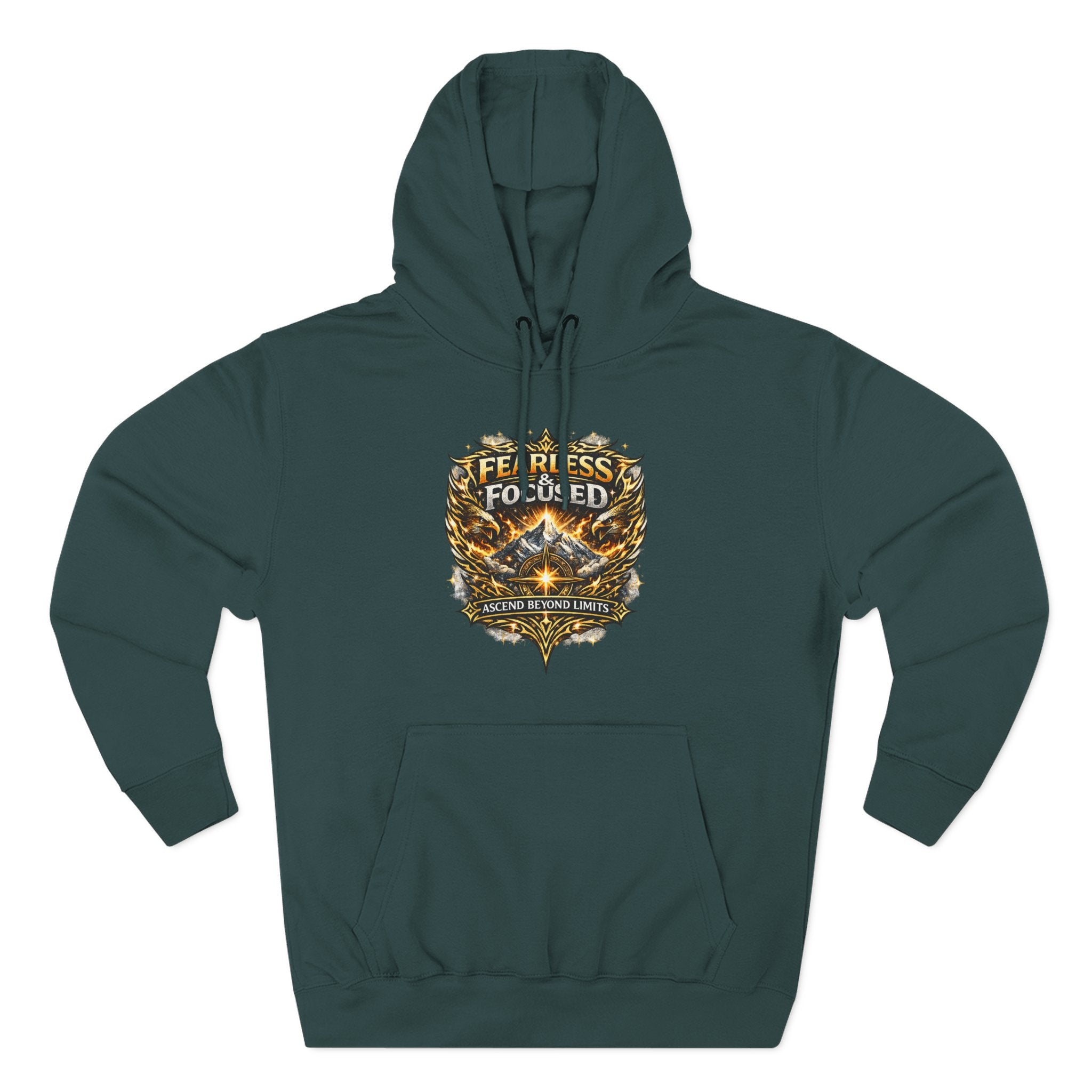 Fearless & Focused Shield Hoodie — Motivational Graphic Pullover