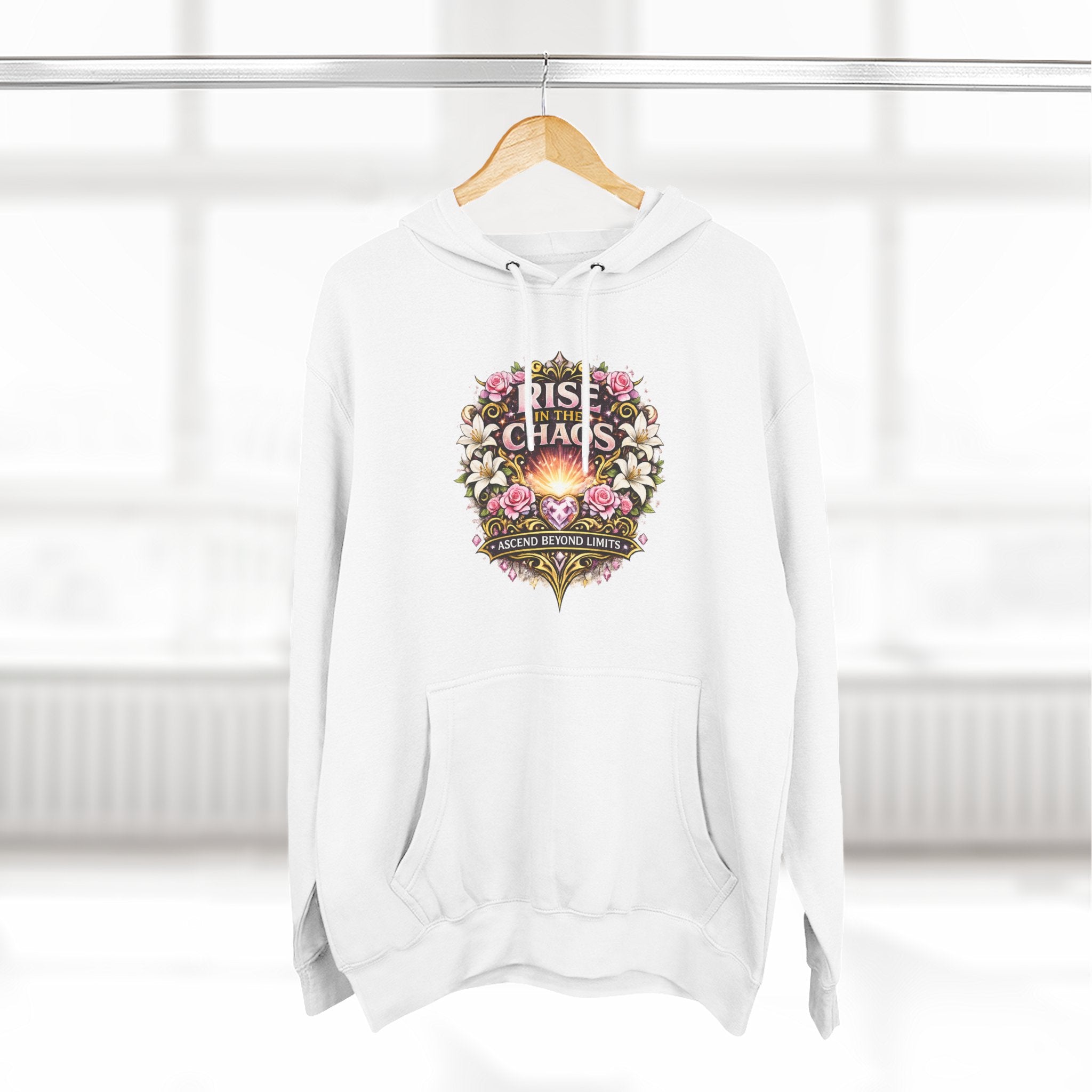 Floral 'Rise from Chaos' Hoodie — Vintage Crest Graphic Pullover
